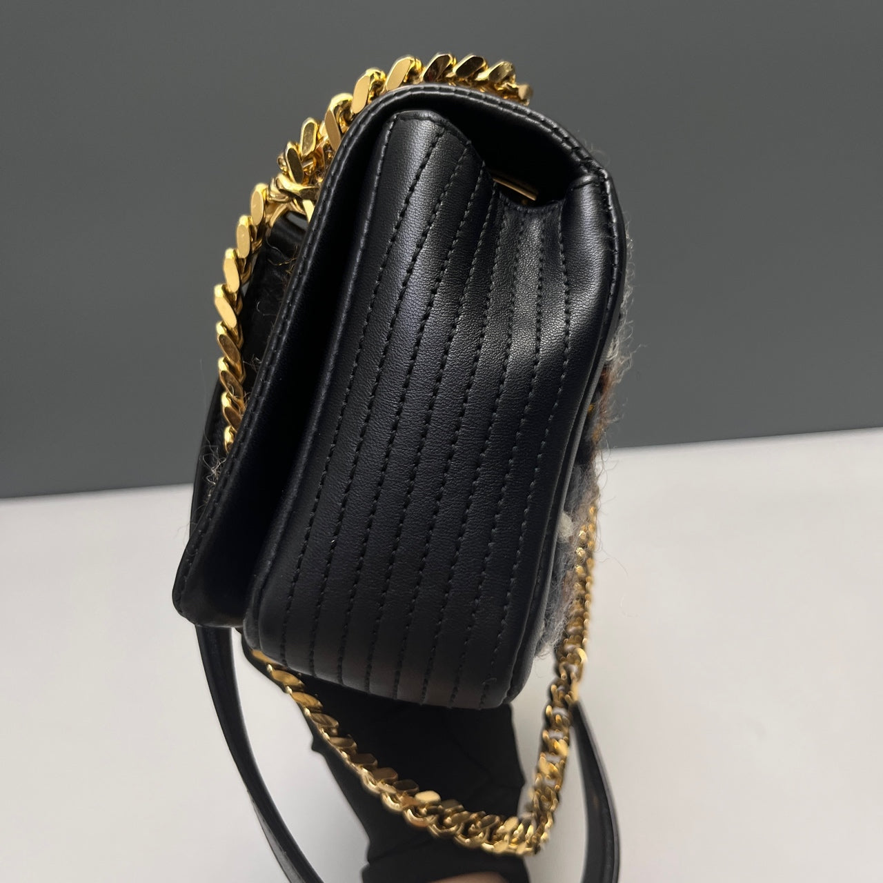 Burberry - Small Lola Bag - Black cowhide leather and multicolour wool tweed - Black - (Small)