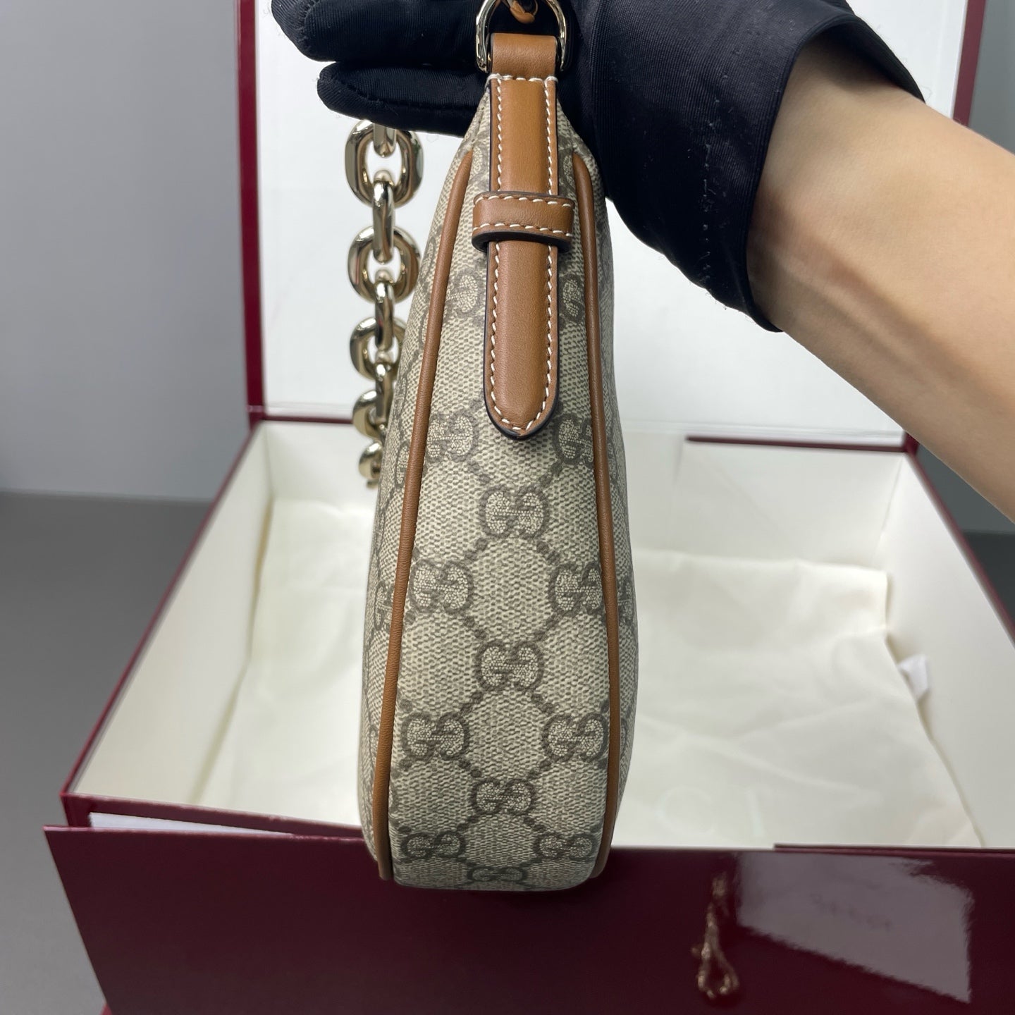 Gucci - Ophidia Chain Bag - GG monogram canvas with leather trim - Beige - (Medium)