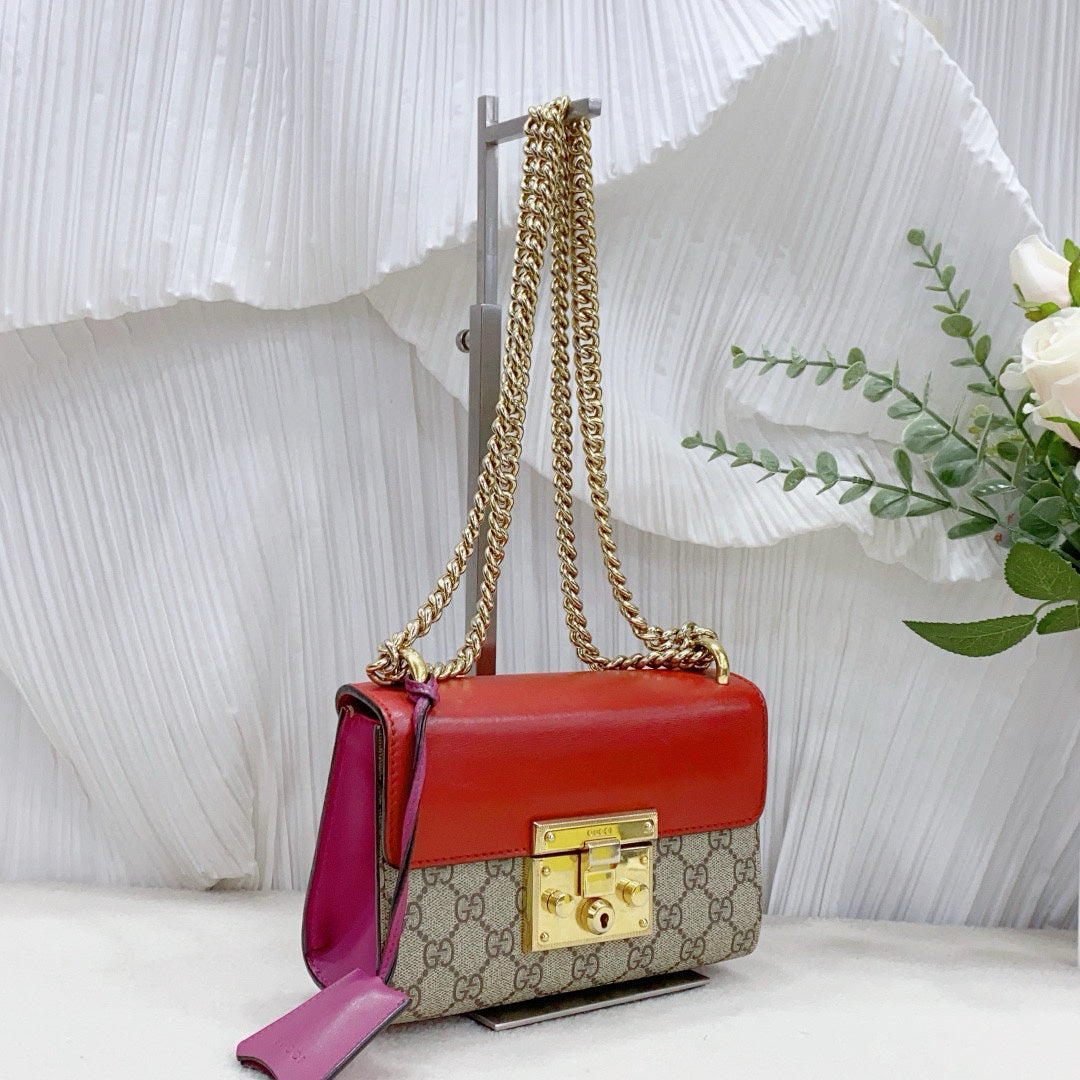 Gucci - Padlock GG Supreme Shoulder Bag - GG Supreme canvas with leather trim - Multicolour (Beige/Ebony, Red, Pink) - (Mini)