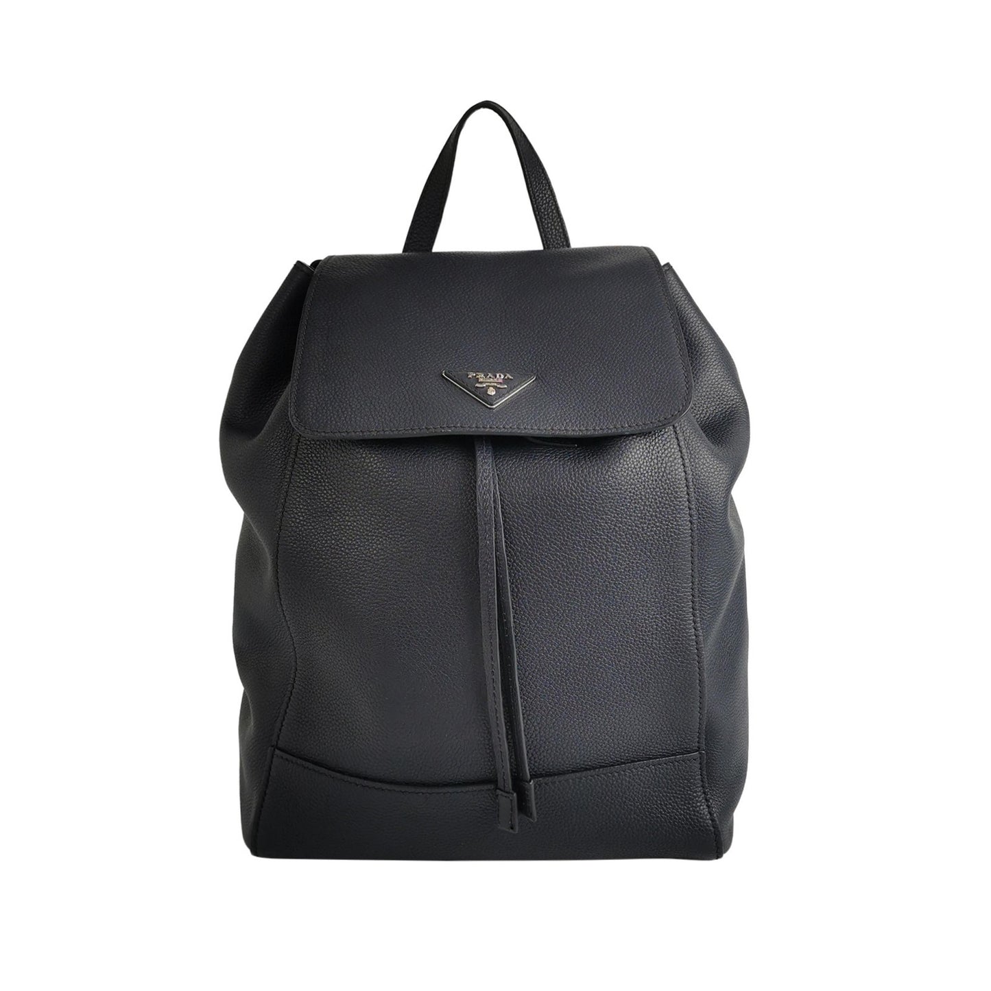 Prada - Grained Leather Drawstring Flap Backpack - Leather - Navy - (Medium)