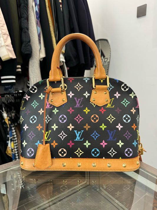 Louis Vuitton - Alma PM (Takashi Murakami Limited Edition Rivet) - Monogram Multicolore coated canvas with natural vachetta leather trim - Black - (medium)