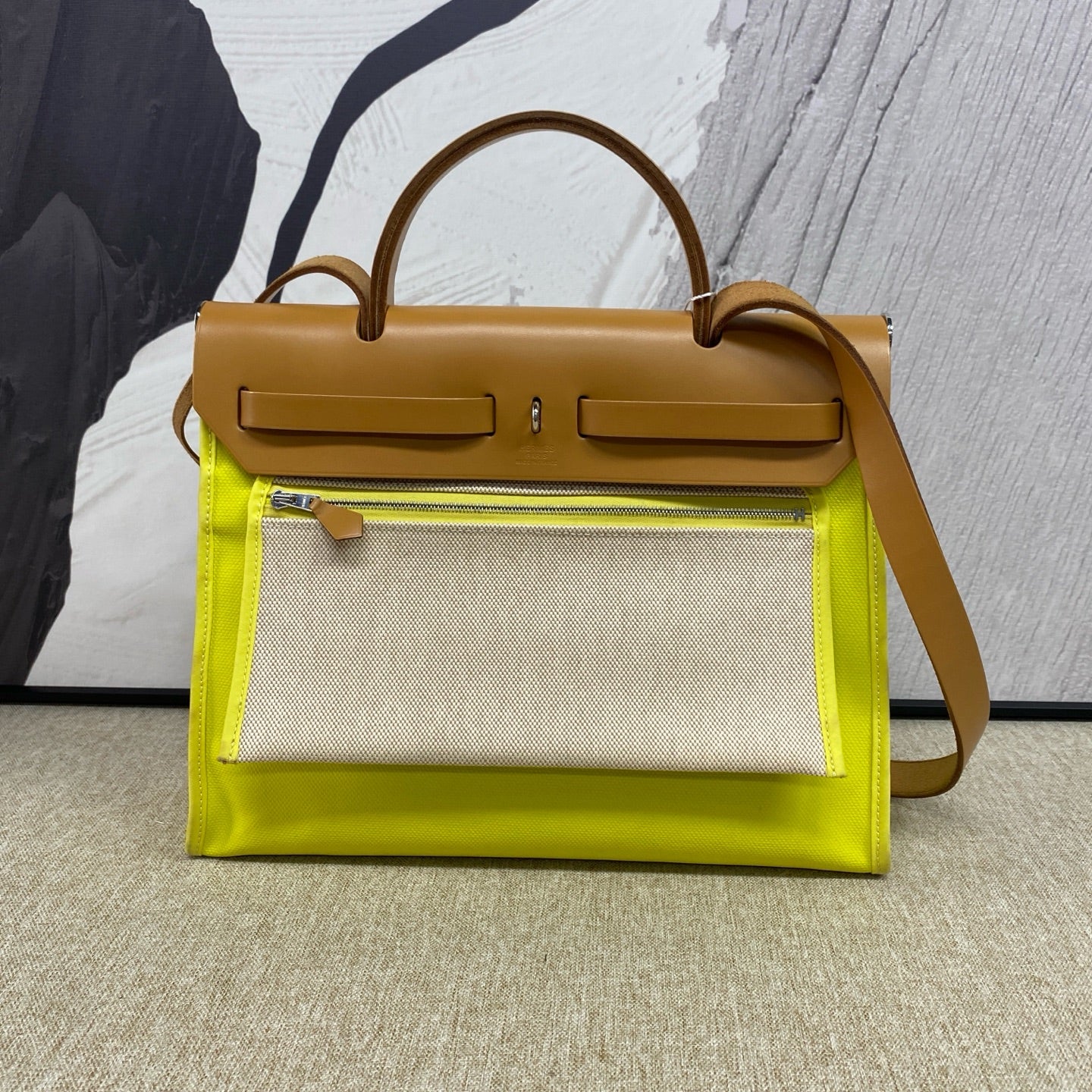 Hermes - Herbag 31 - Canvas and Barenia leather - Yellow with Brown Accents - (Medium)