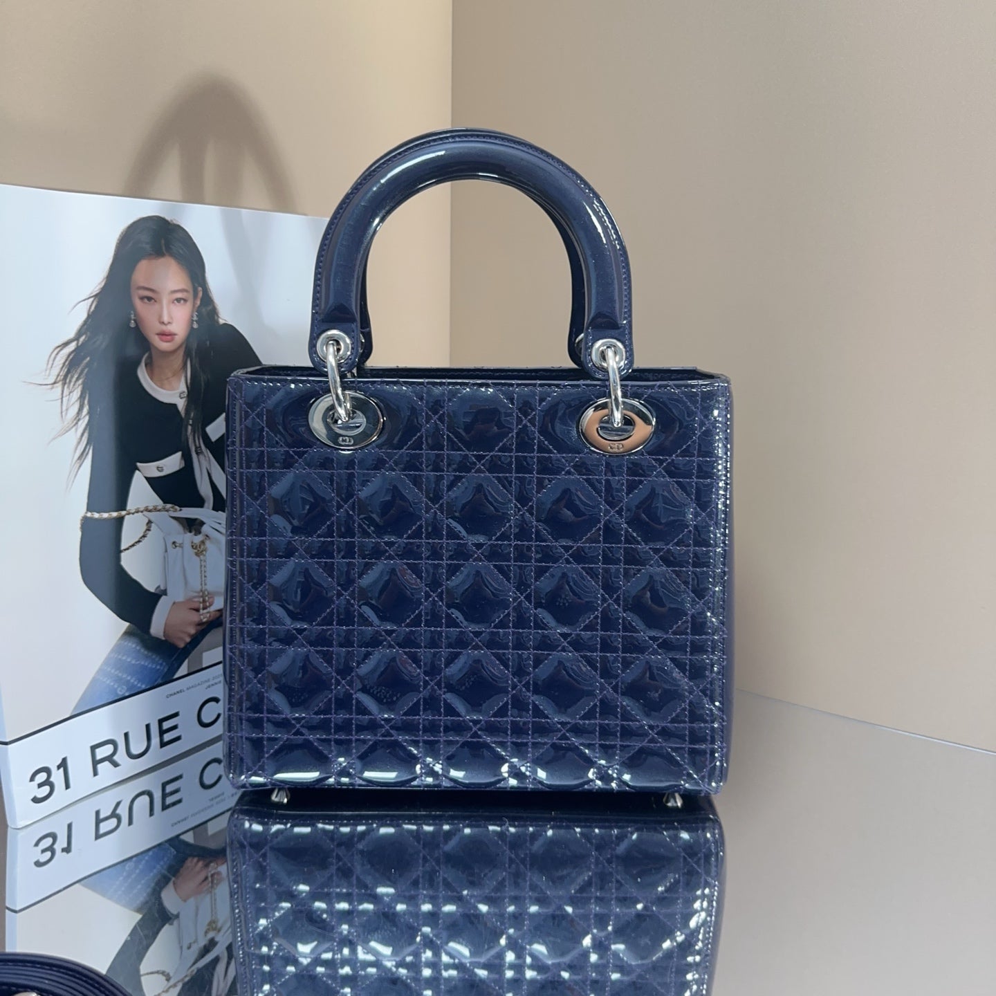 Dior - Lady Dior - Patent leather - Navy - (medium)