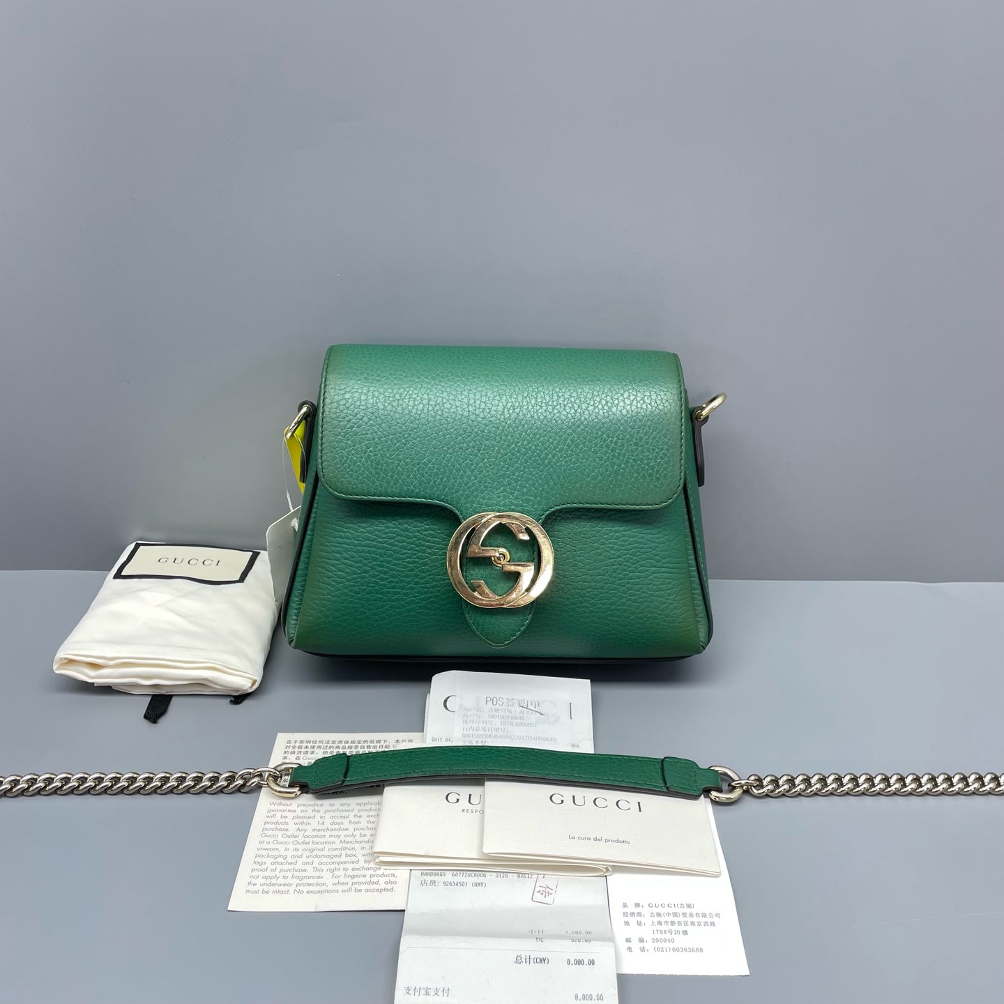 Gucci - Accordion Flap Bag (Outlet Style) - Grained leather - Green - (Small)