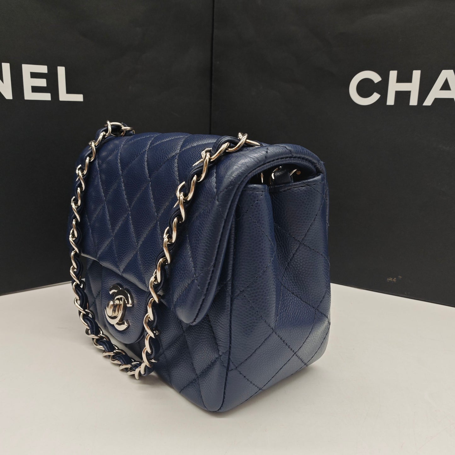 Chanel - Mini Square Flap Bag - Caviar leather - Navy - (mini)