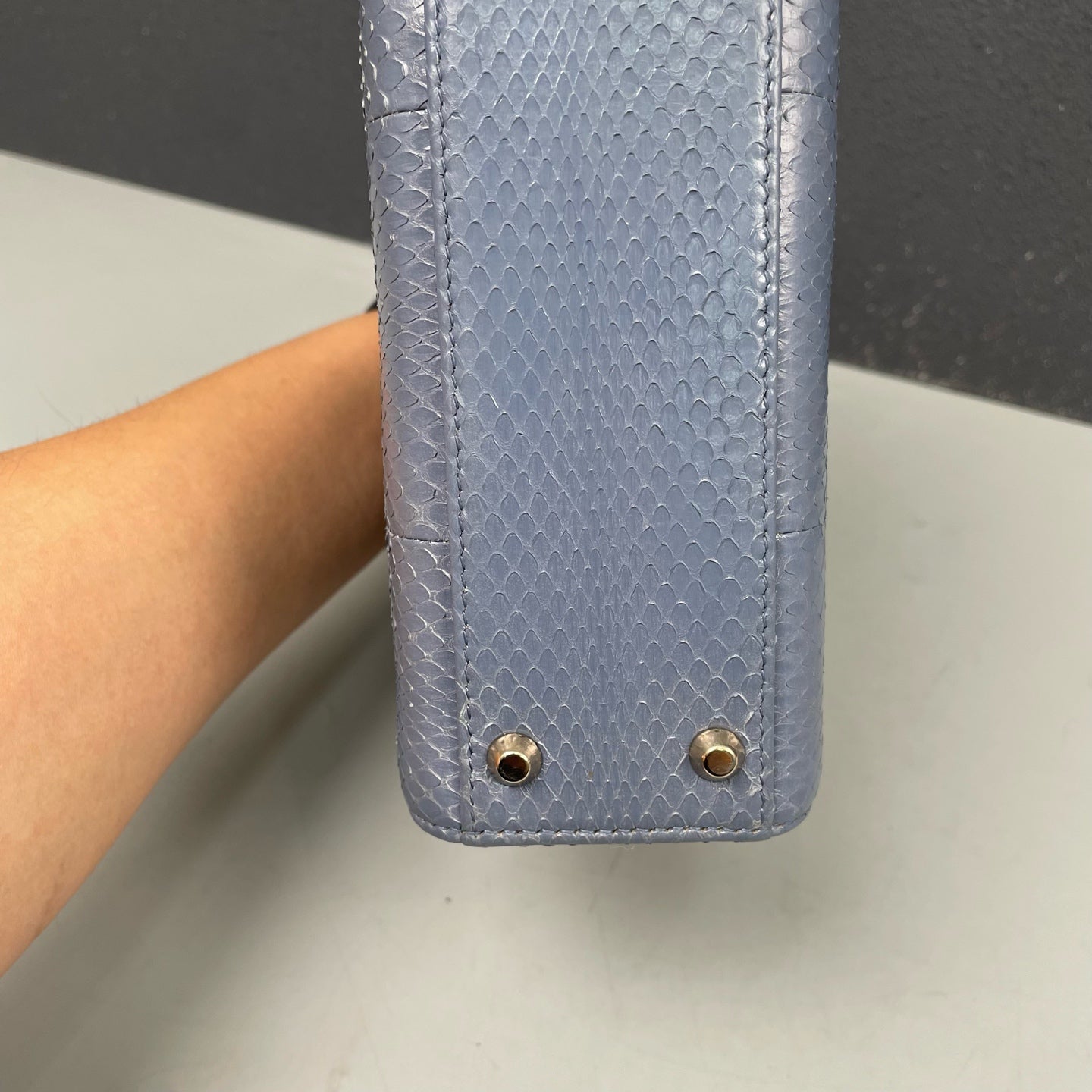 Dior - Lady Dior Mini - Python leather - Dusty Blue with Gold-Tone Hardware - (mini)