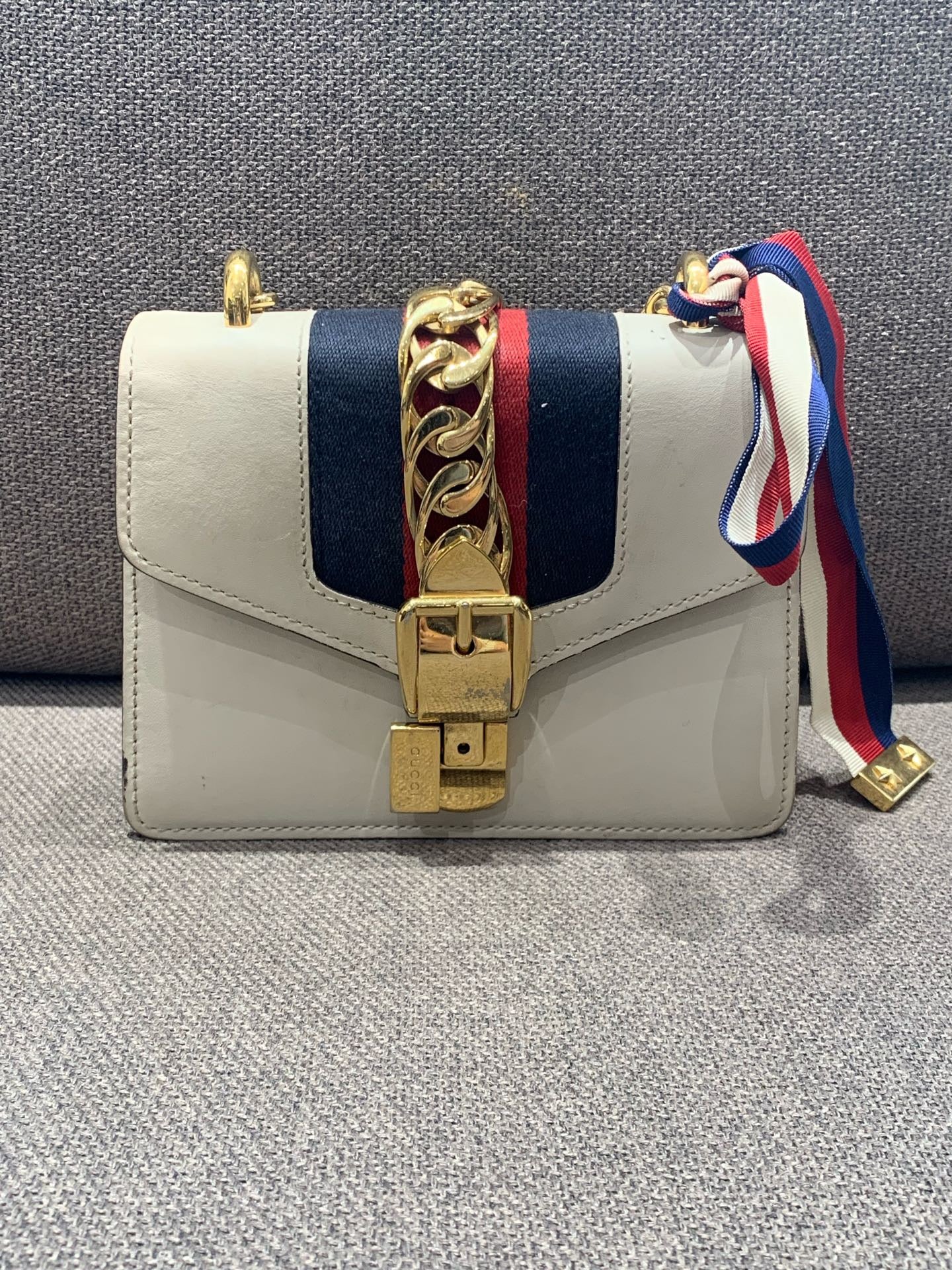 Gucci - Sylvie 1969 Mini Shoulder Bag - Smooth leather and Web fabric - White with Red and Navy Web - (mini)