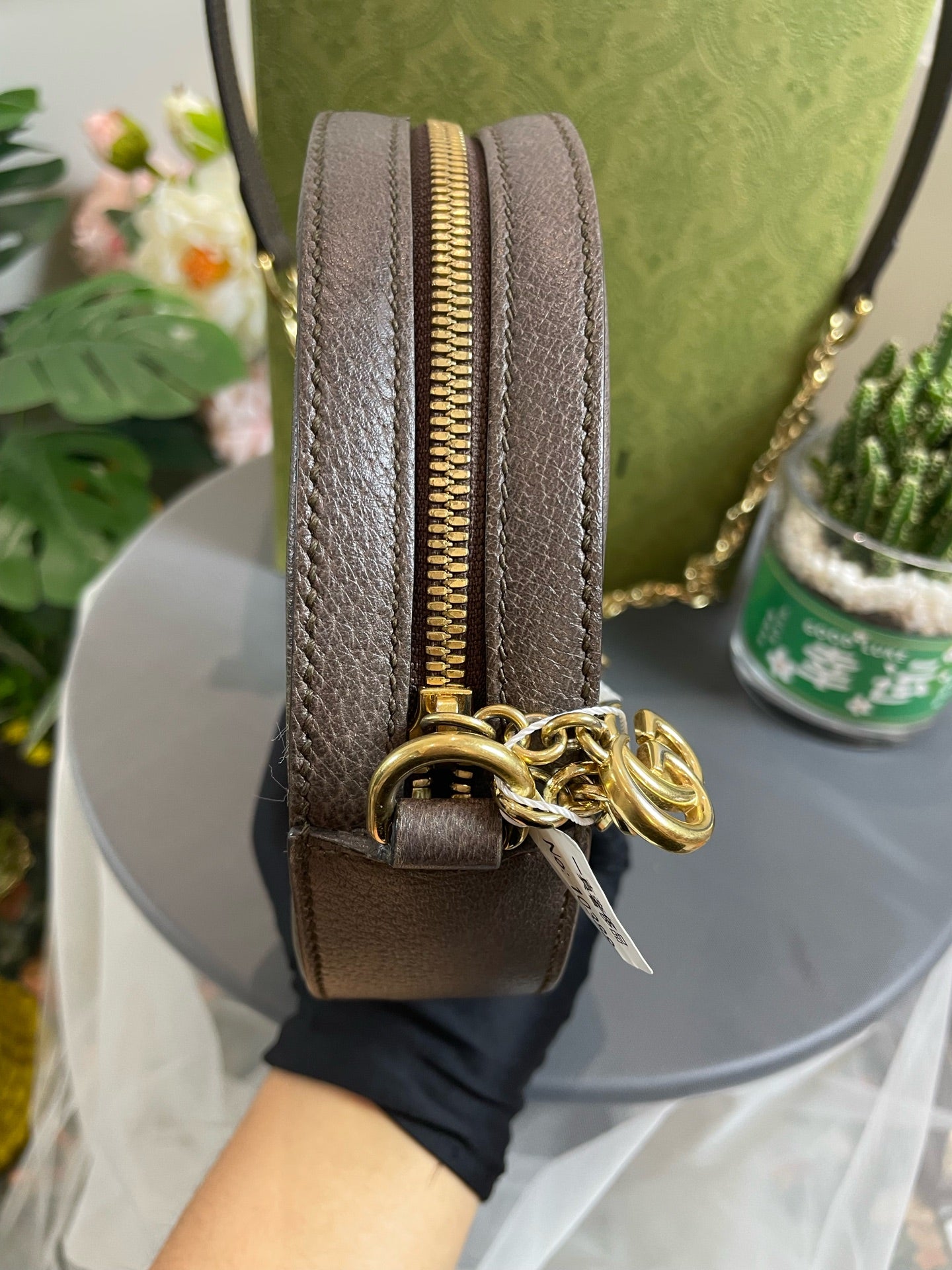 Gucci - Ophidia Round Mini Bag - GG Supreme canvas with brown leather trim - Beige - (mini)