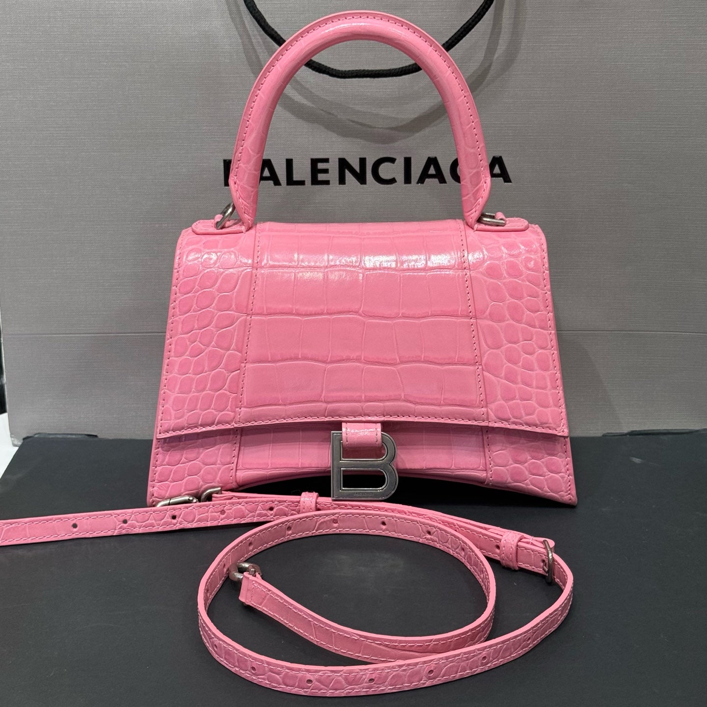 Balenciaga - HOURGLASS - Cowhide leather with crocodile embossing - Pink - (Mini)
