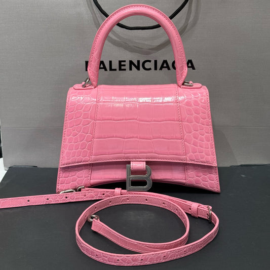 Balenciaga - HOURGLASS - Cowhide leather with crocodile embossing - Pink - (Mini)