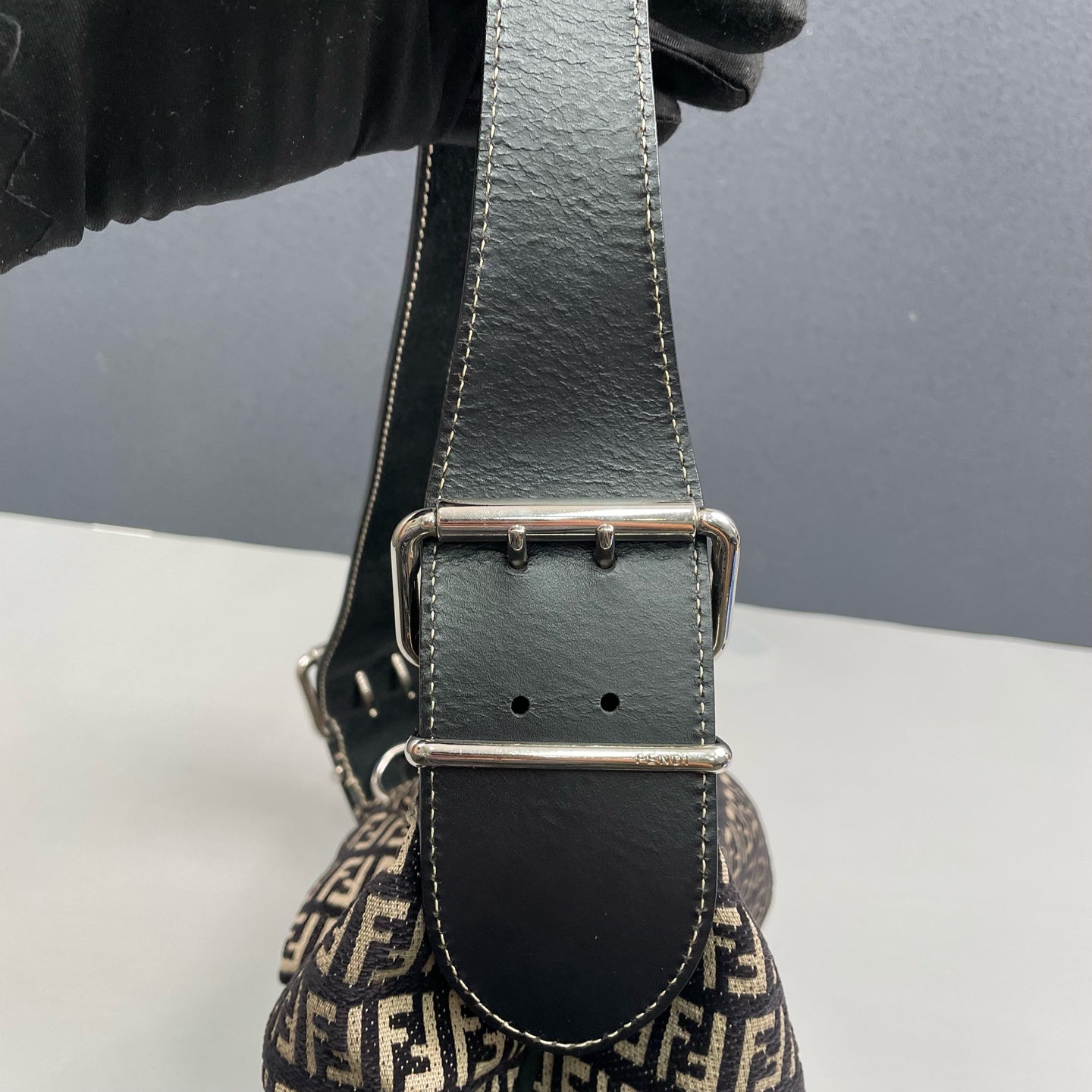 Fendi - Shoulder Bag - Jacquard canvas with leather trim - Black and Beige - (medium)
