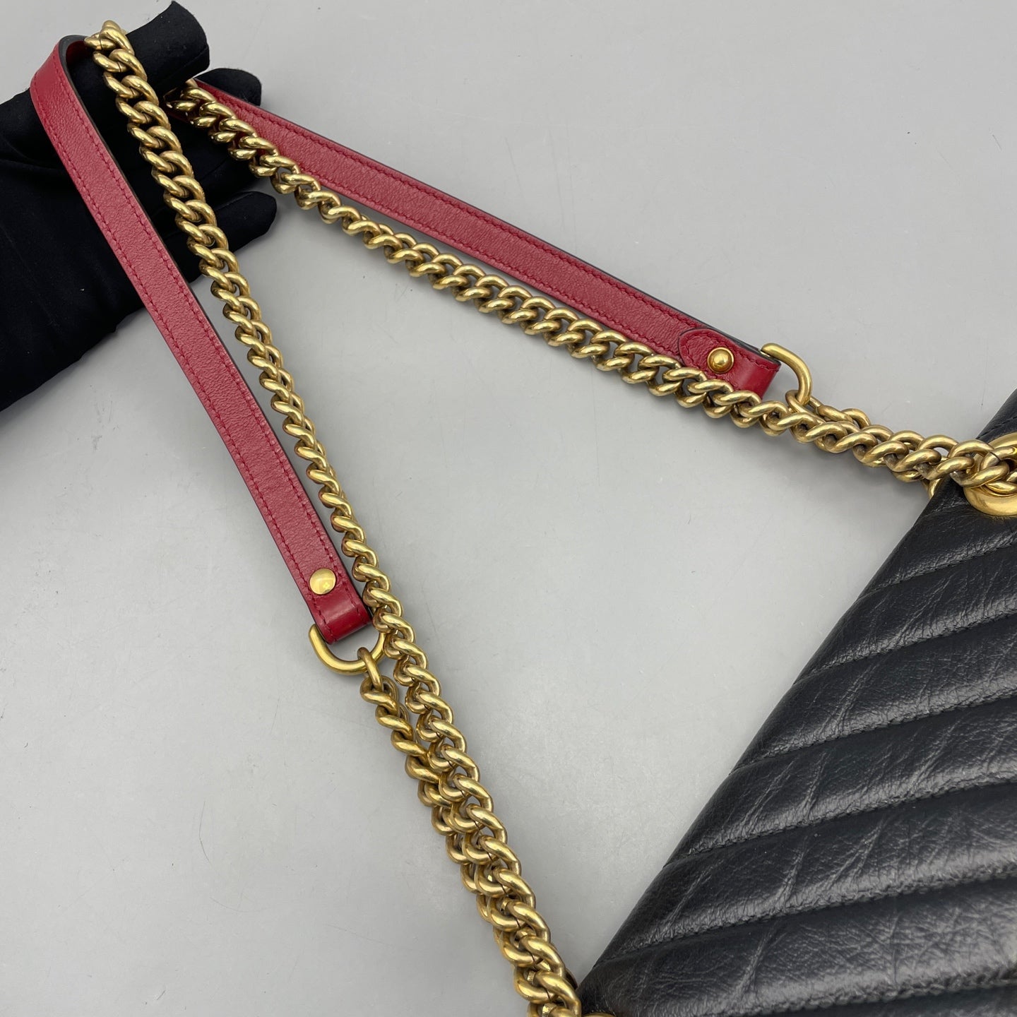 Gucci - GG Marmont Small Shoulder Bag - Leather - Black with Red Trim - (small)