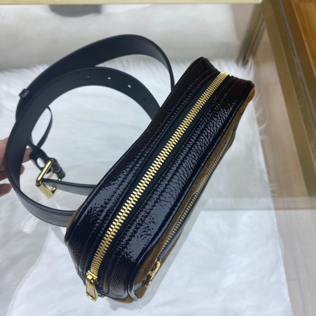 Gucci - Ophidia Belt Bag - Suede with patent leather trim and leather belt - Brown and Black with Red and Green accents - (Small)