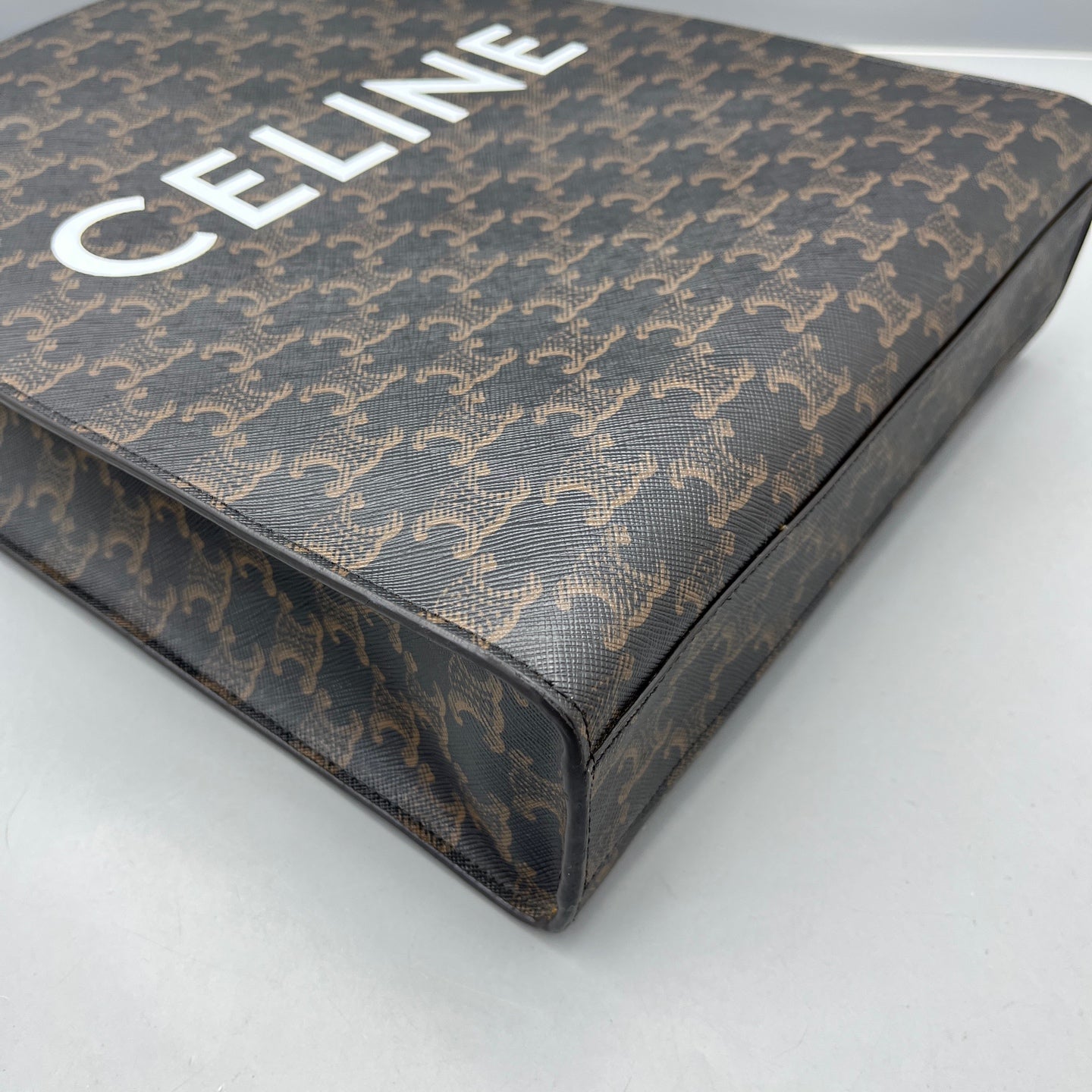 Celine - Small Vertical Cabas Triomphe Canvas with Celine Print - Coated canvas with leather trim - Brown - (small)