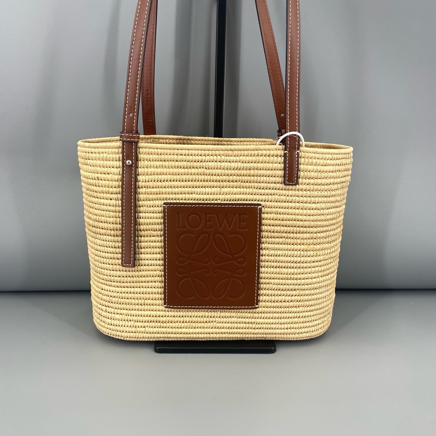 LOEWE - Woven Tote Bag with Anagram Patch - Wicker and Leather - Beige and Brown - (Small)