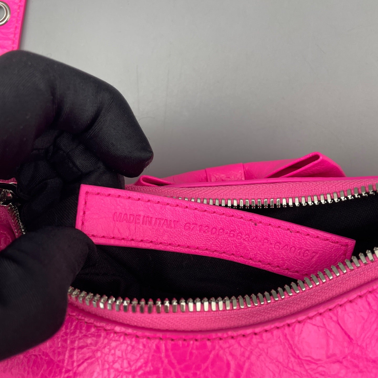 Balenciaga - Bow Detail Crescent Shoulder Bag - Distressed lambskin leather - Fuchsia - (Mini)