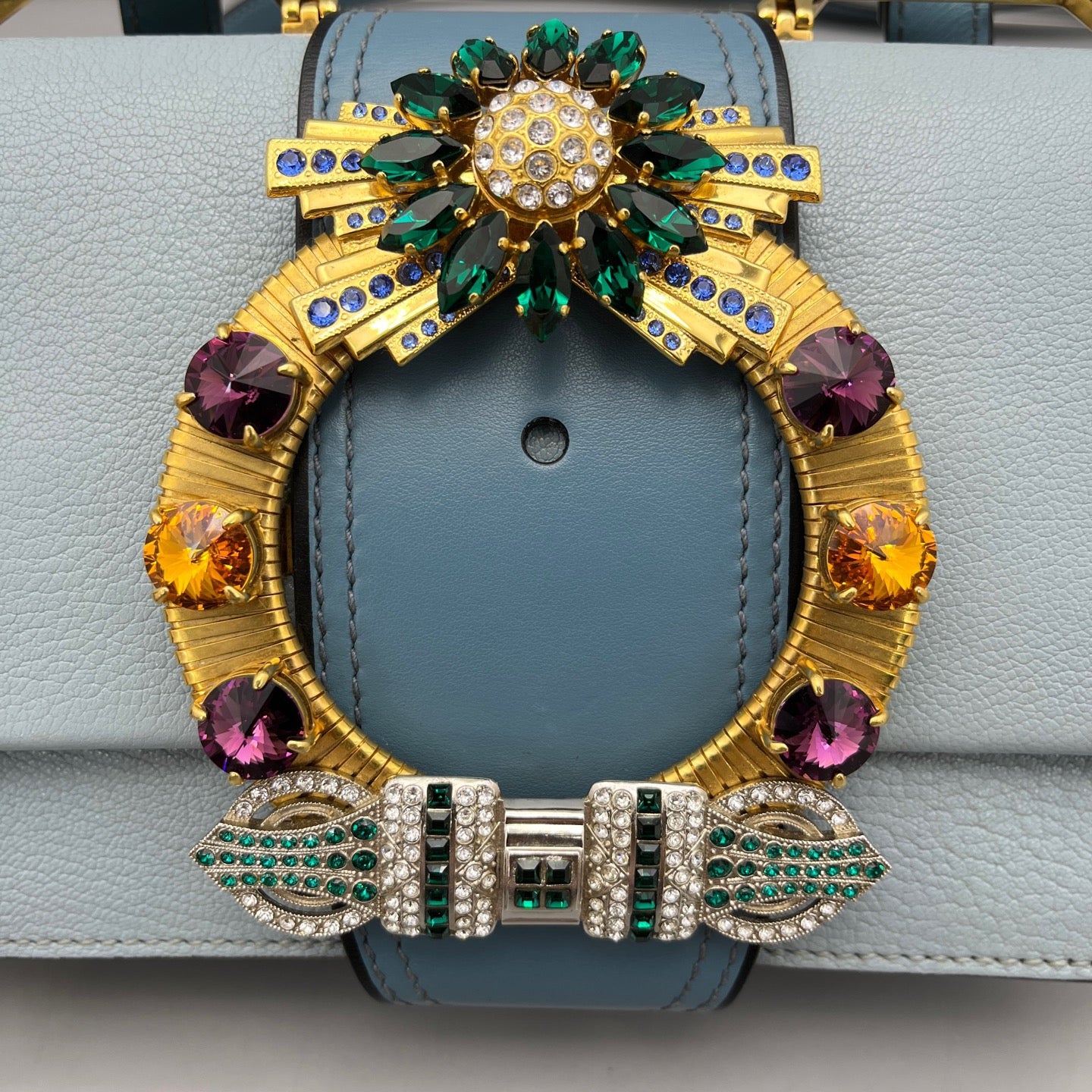 Miu Miu - Jewel Shoulder Bag - Grained leather exterior, suede interior flap, satin lining - Pale Blue - (Small)