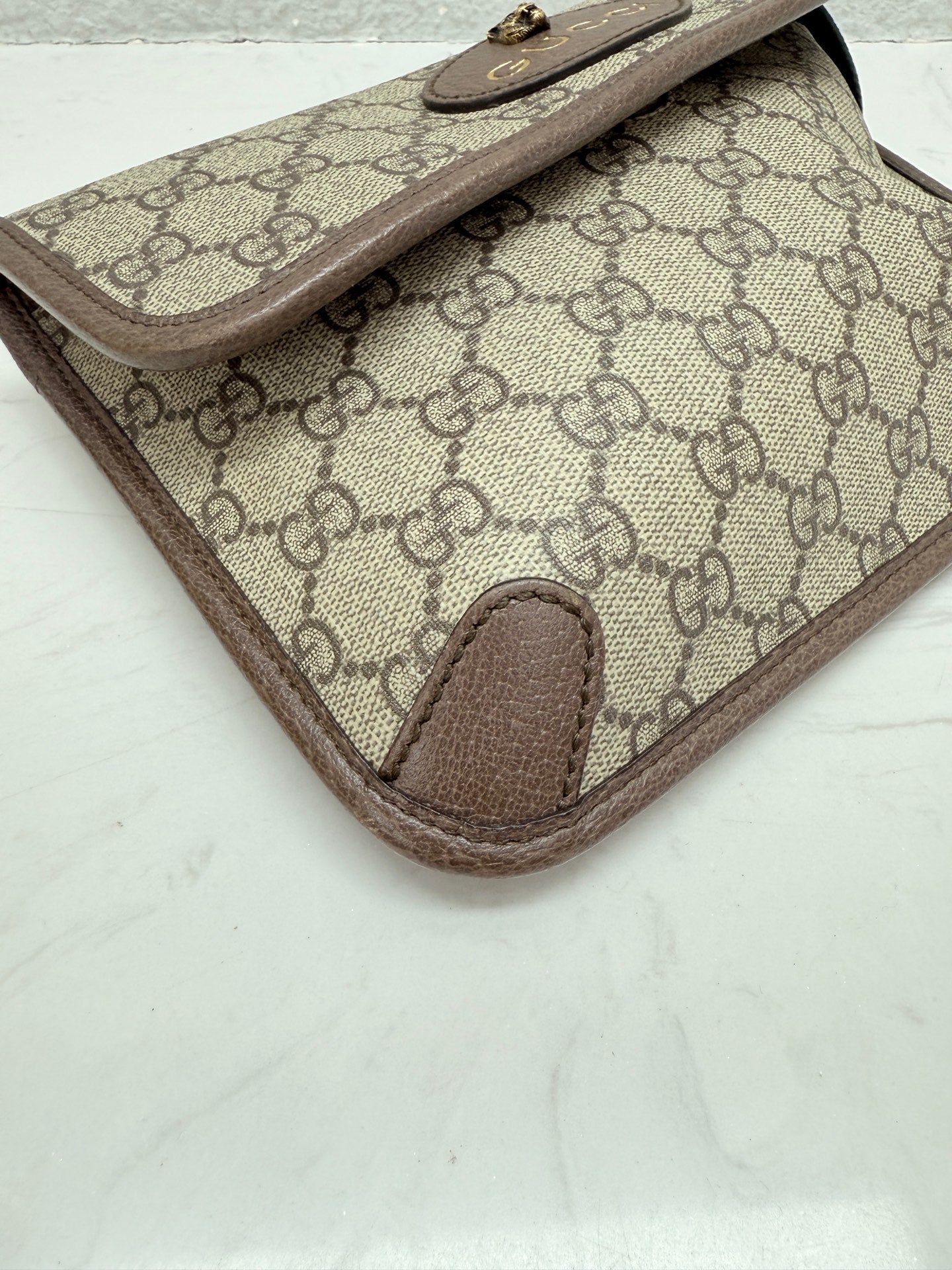Gucci - GG Supreme Tiger Head Belt Bag - Coated canvas with leather trim - Brown - (small)