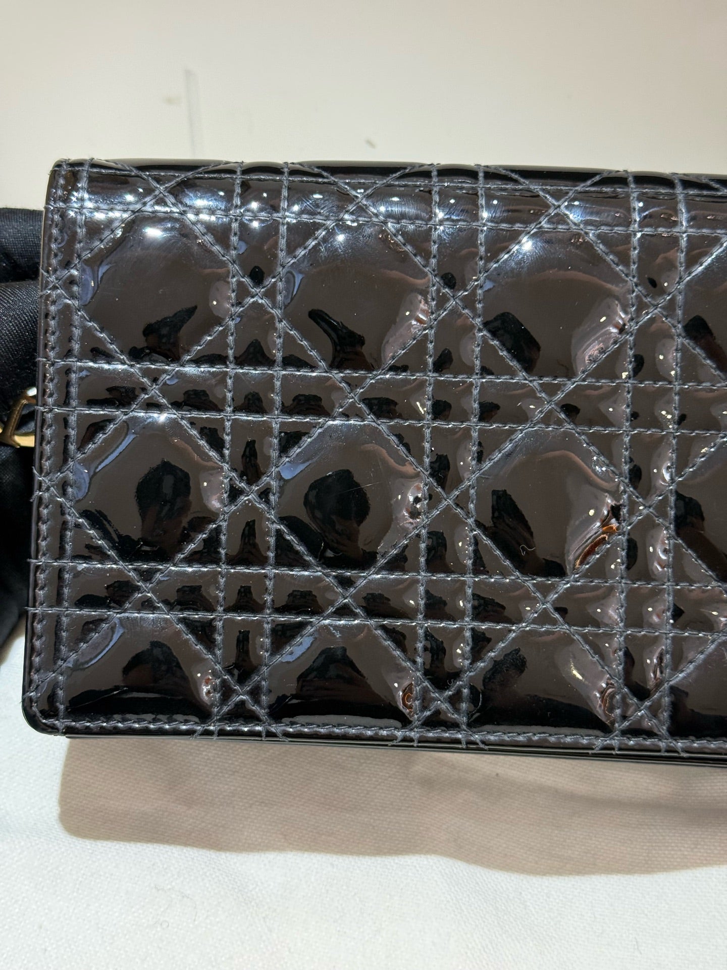 Dior - Lady Dior Cannage Chain Pouch 3-in-1 - Patent leather - Black - (mini)