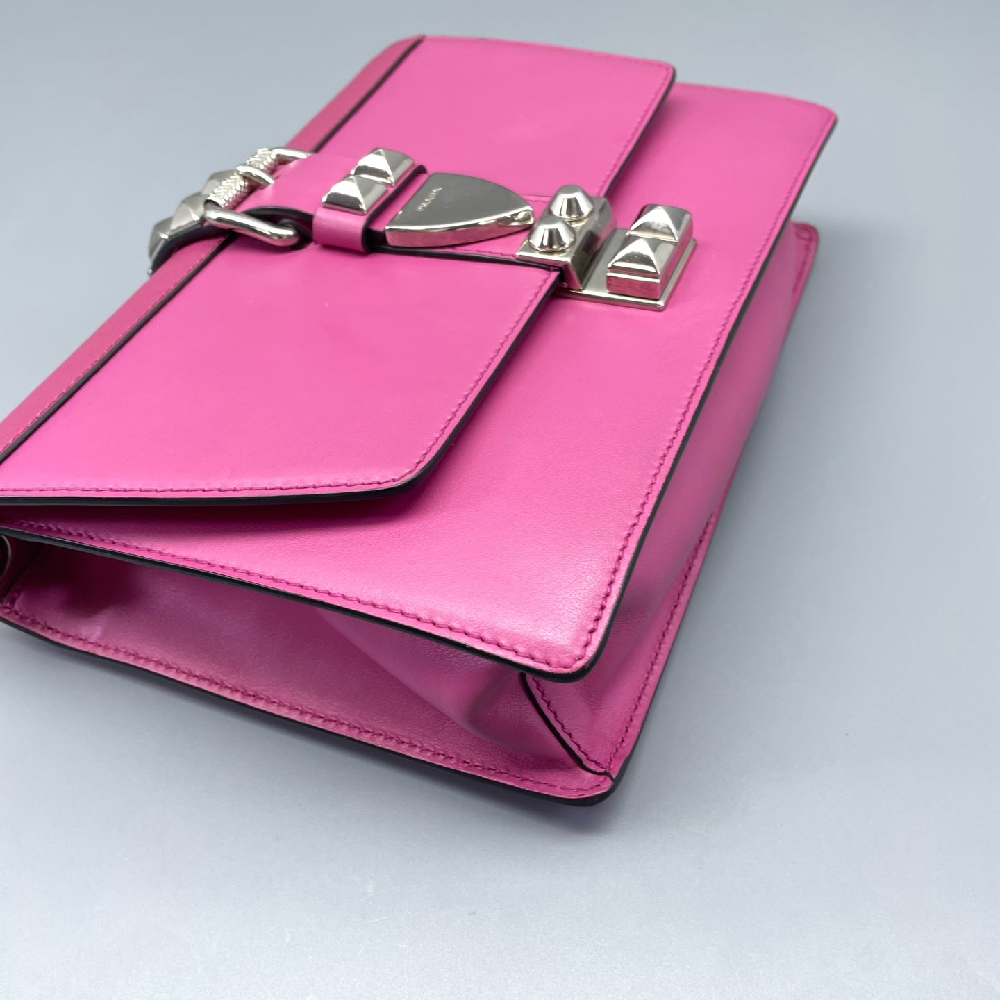 Prada - Elektra Studded Bag - Saffiano and smooth leather - Rose Red - (medium)