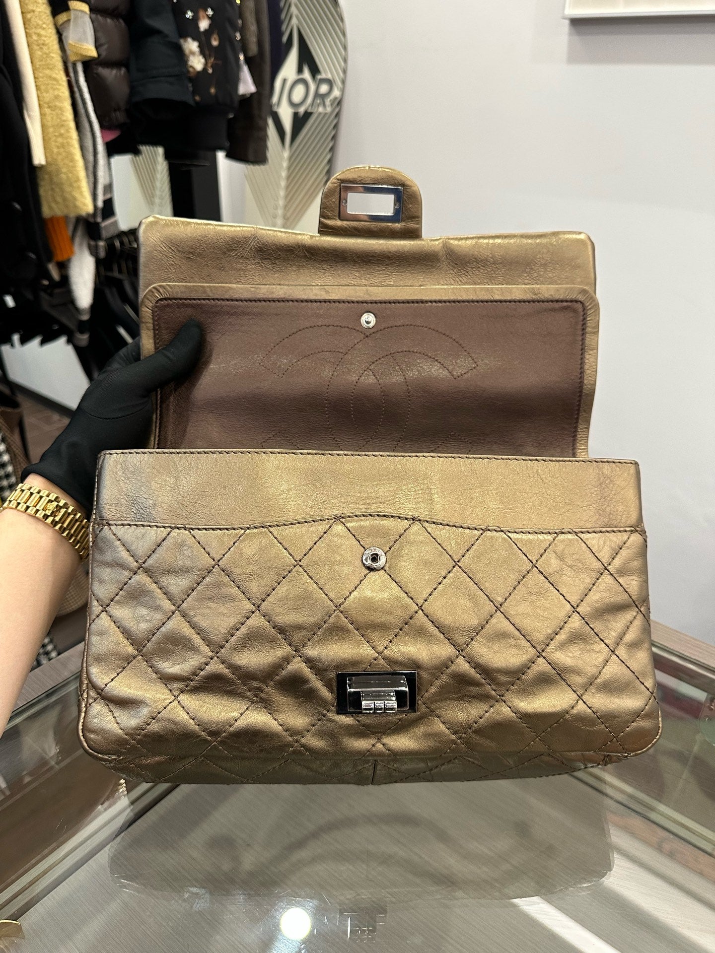 Chanel - 2.55 Reissue Flap Bag - Aged Calfskin Leather - Bronze with Silver-Tone Hardware - (Large)