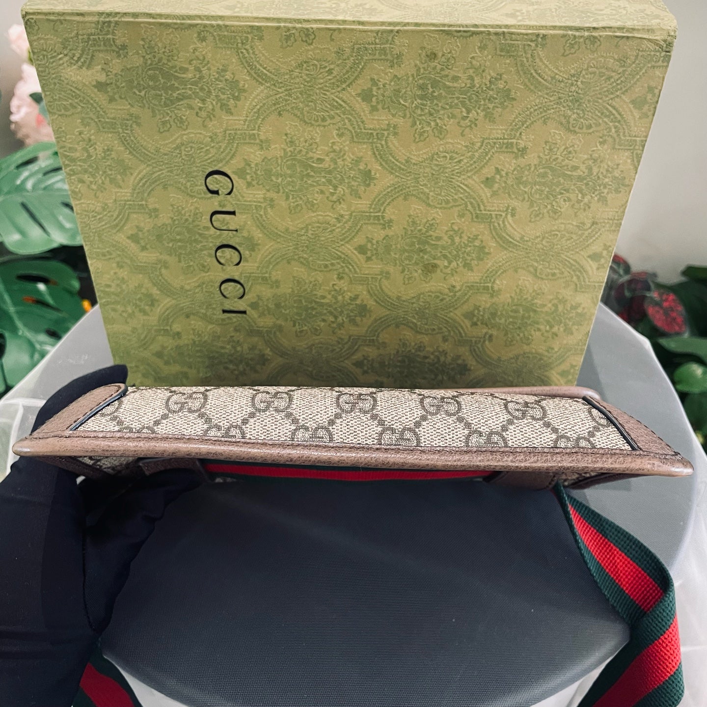 Gucci - Tiger Head Belt Bag - GG Supreme coated canvas with leather trim and Web canvas strap - Brown - (small)