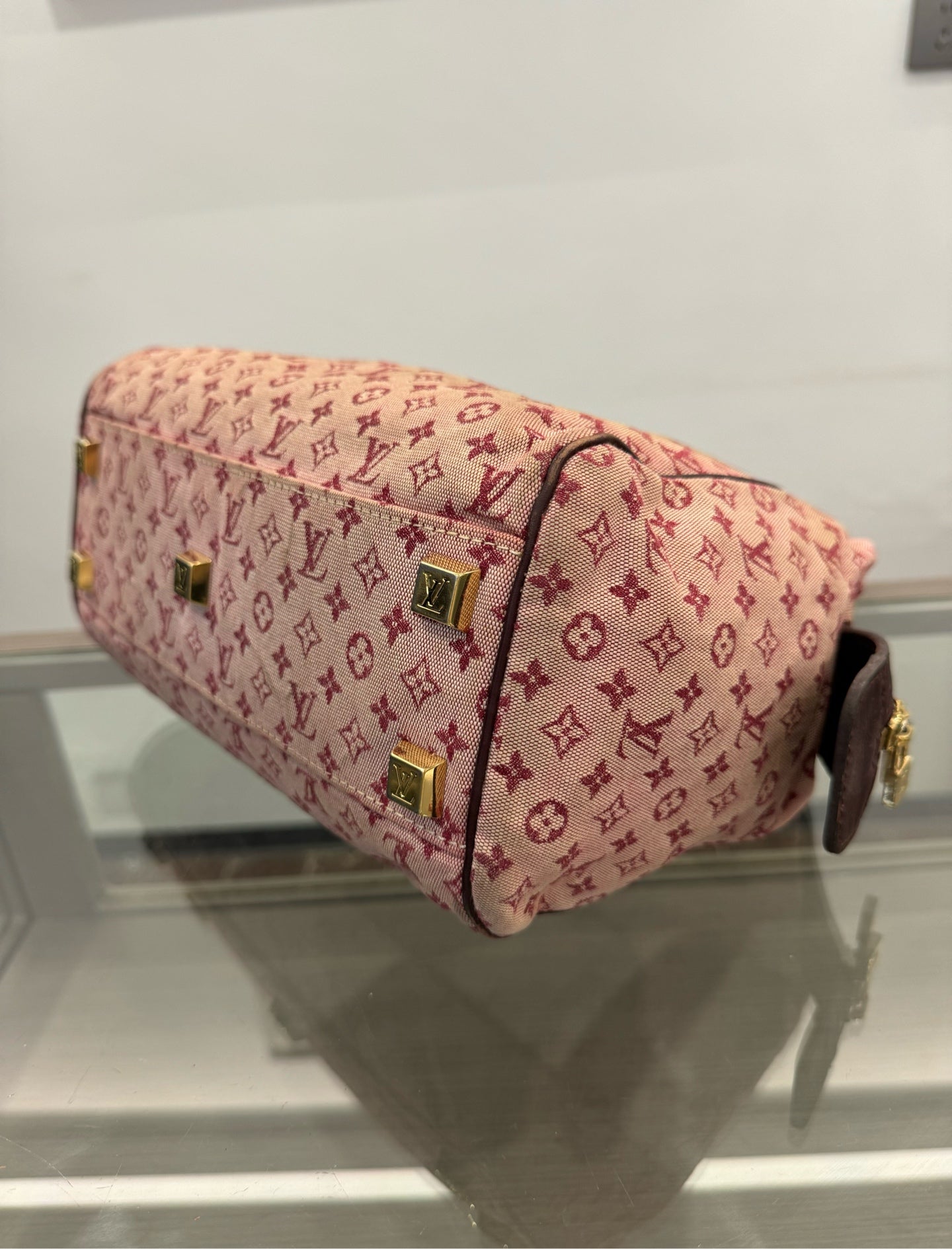 Louis Vuitton - Monogram Mini Lin Speedy Boston Bag - Denim - Jeans with leather trim - Pink - (Small)