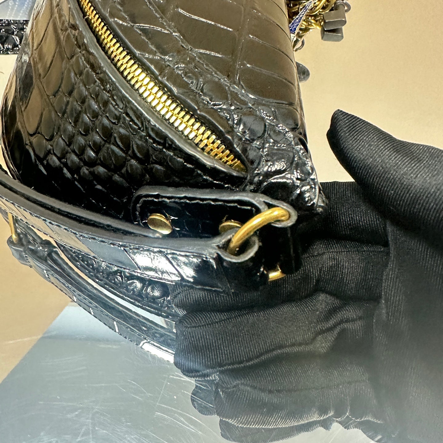 Balenciaga - Croc-Embossed Belt Bag - Crocodile-embossed leather - Black - (mini)