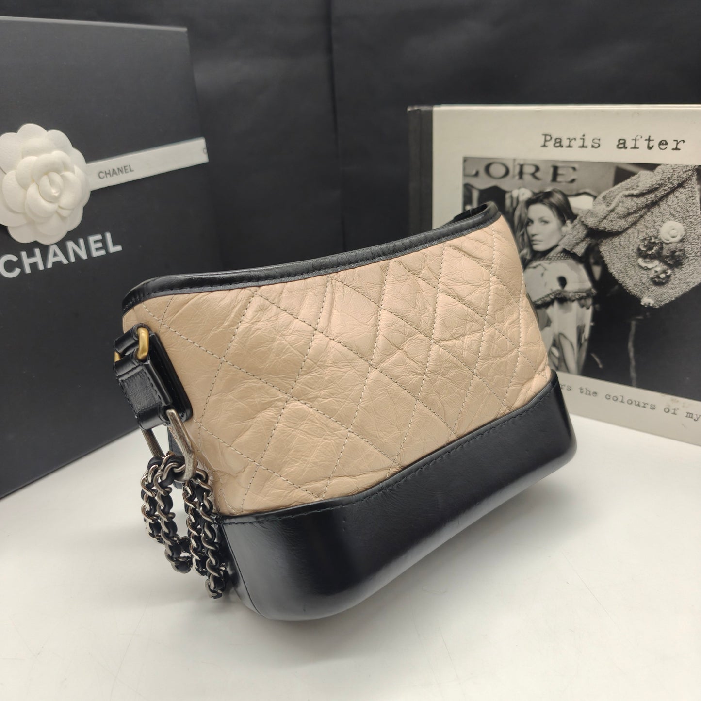 Chanel - Gabrielle Hobo Bag - Aged calfskin leather and smooth calfskin leather - Beige and Black - (small)
