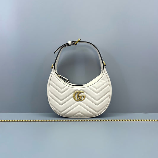 Gucci - GG Marmont Crescent Shoulder Bag - Leather - White - (Small)