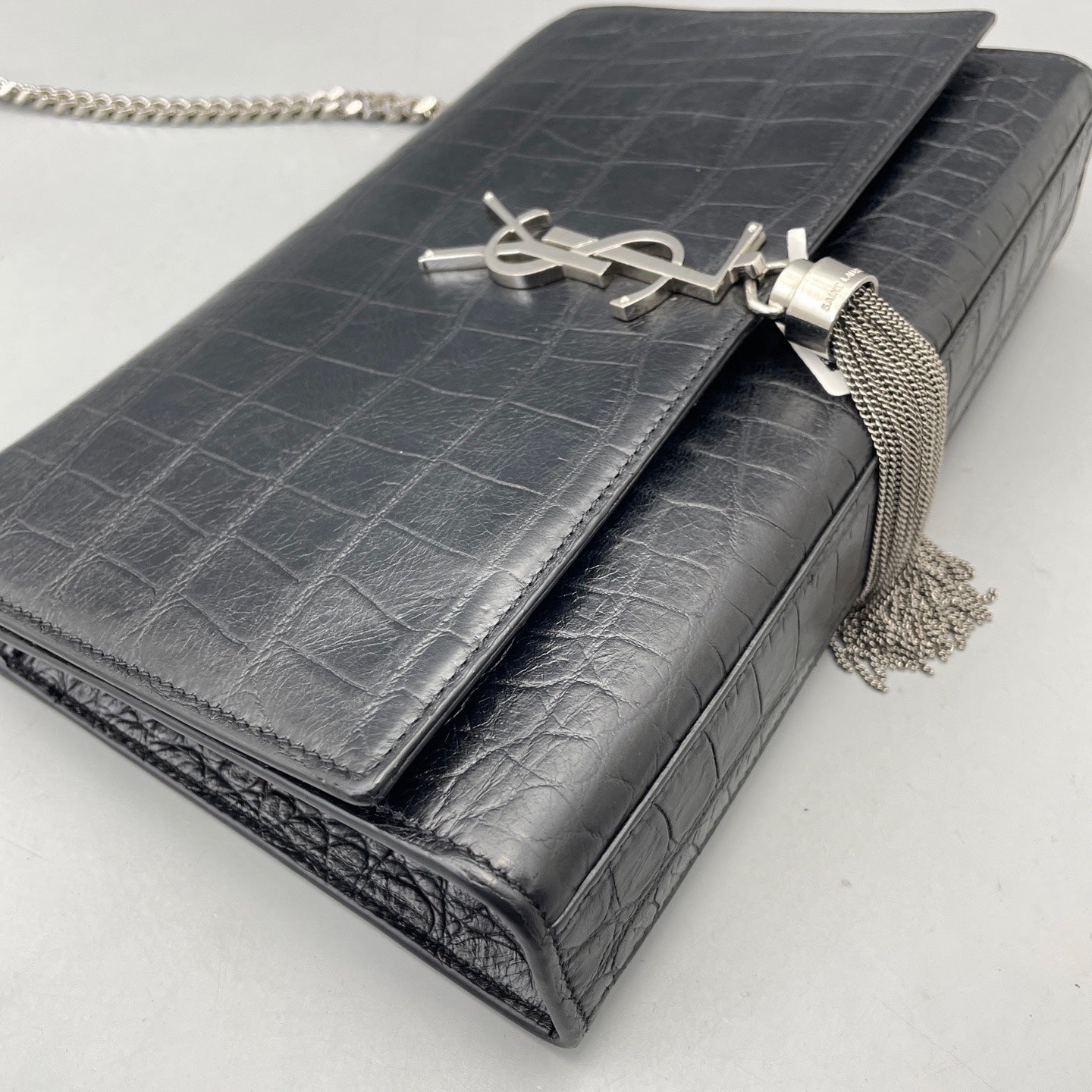 Saint Laurent - Kate Tassel Chain Bag - Crocodile-embossed leather - Black - (mini)