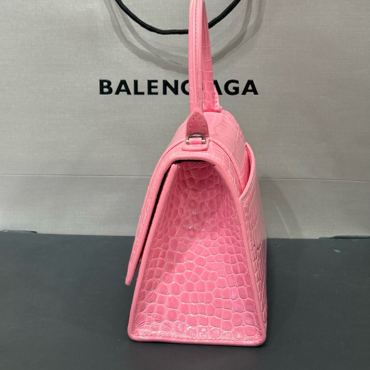 Balenciaga - HOURGLASS - Cowhide leather with crocodile embossing - Pink - (Mini)