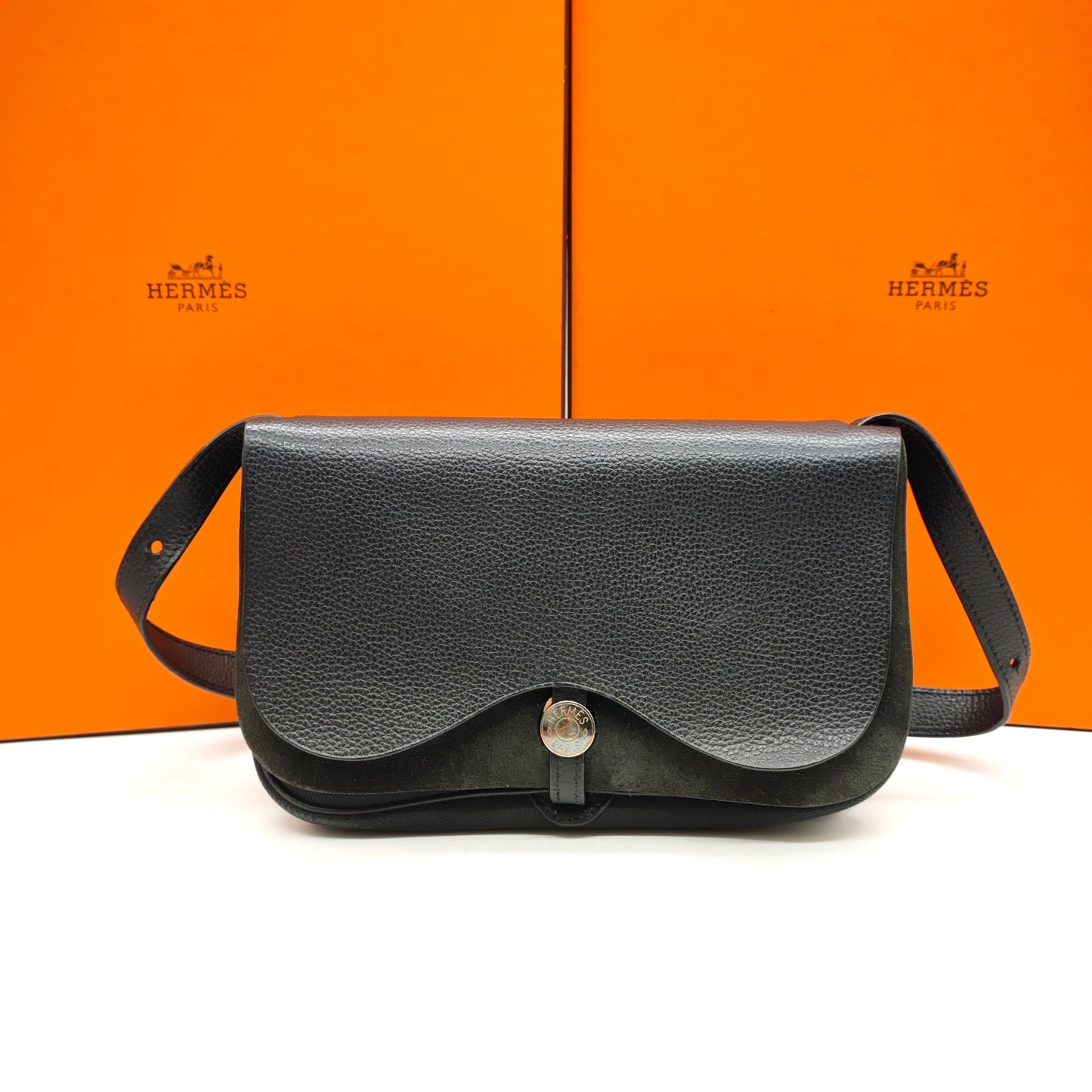 Hermès - Colorado Saddle Bag - Black canvas combined with Togo leather and suede - Black - (mini)