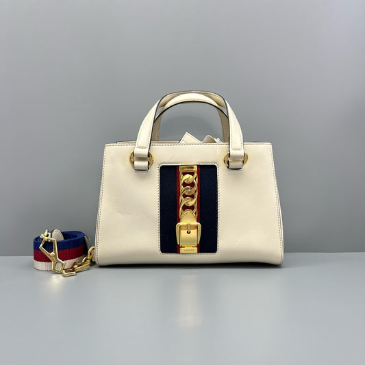 Gucci - Sylvie Top Handle Bag - Leather - White - (small)