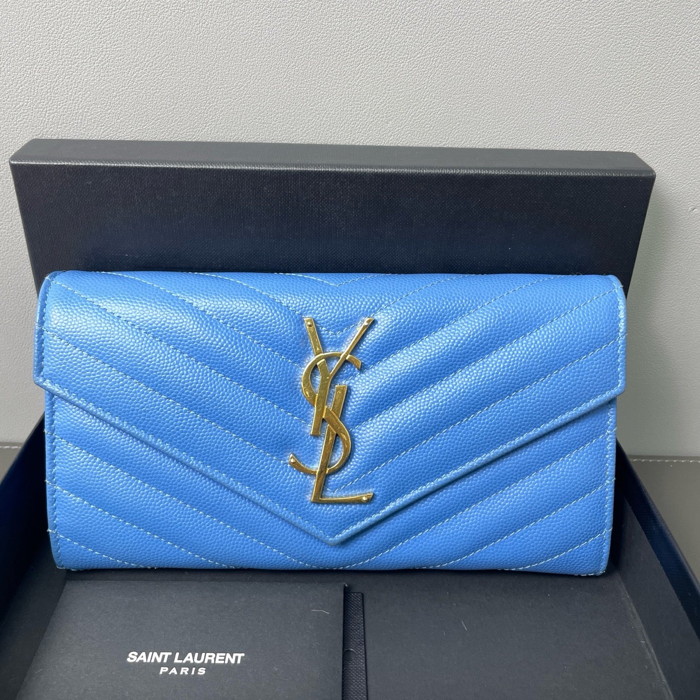Saint Laurent - Monogram Flap Wallet - Grained Calfskin Leather - Blue - (Medium)