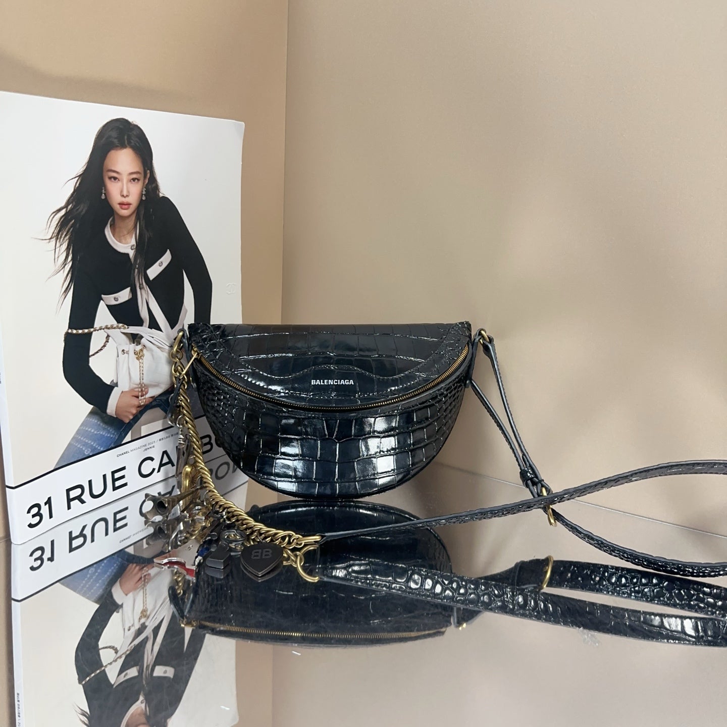 Balenciaga - Croc-Embossed Belt Bag - Crocodile-embossed leather - Black - (mini)
