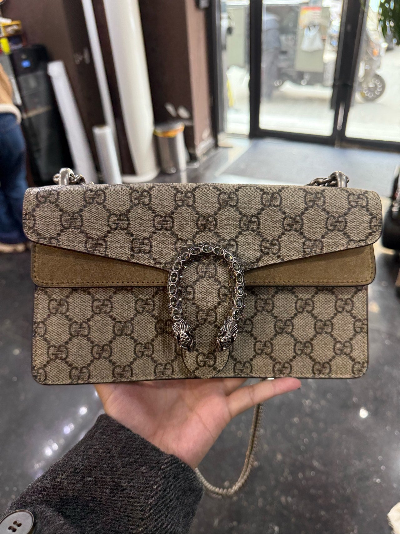 Gucci - Dionysus Medium Shoulder Bag - GG Supreme canvas with suede trim - Beige - (medium)