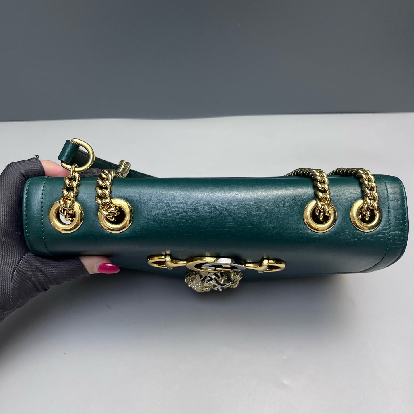 Gucci - Zumi Shoulder Bag with Tiger Head - Leather - Green - (medium)