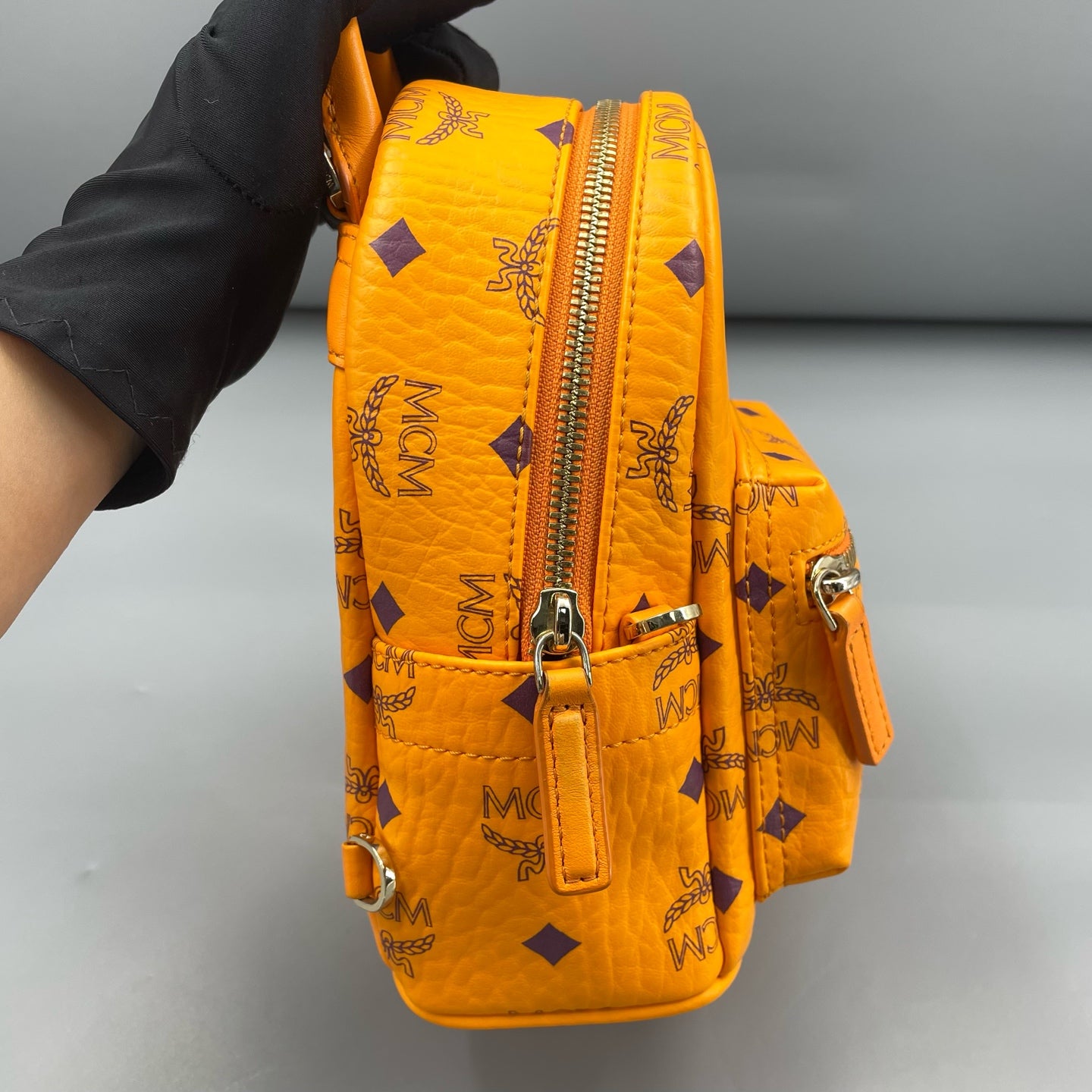MCM - Stark Mini Backpack - Visetos coated canvas with leather trim - Orange - (mini)
