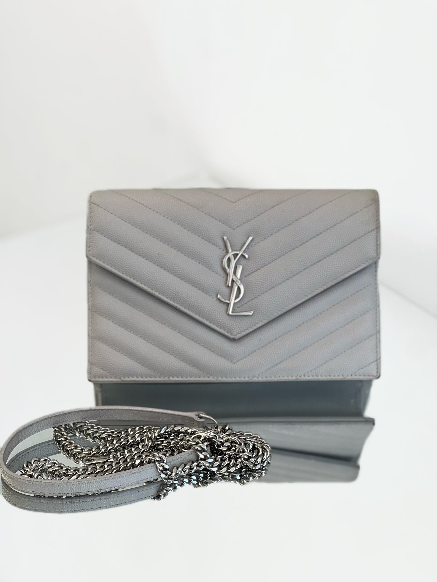Saint Laurent - Envelope Wallet on Chain (WOC) - Leather - Grey - (mini)