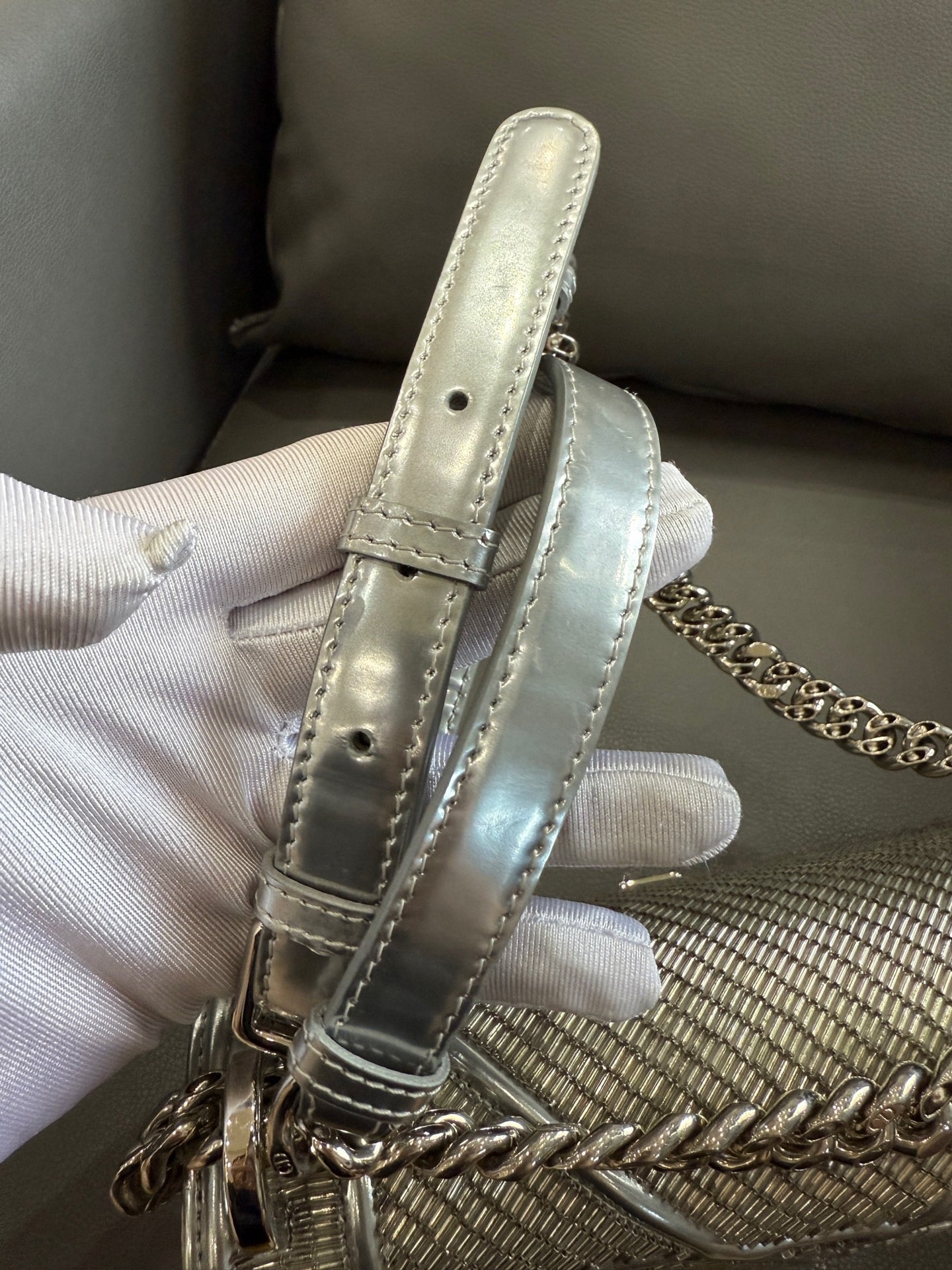 Dior - Diorama Silver Beaded Limited Edition Shield Bag - Metallic leather and micro-beads - Silver - (mini)