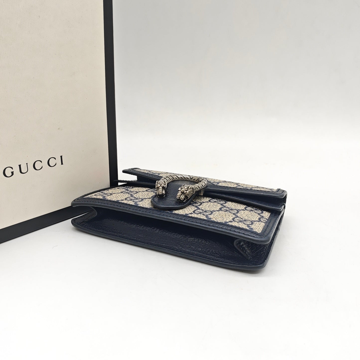 Gucci - Dionysus Mini Chain Wallet - GG Supreme coated canvas with leather trim - Beige and Navy - (mini)