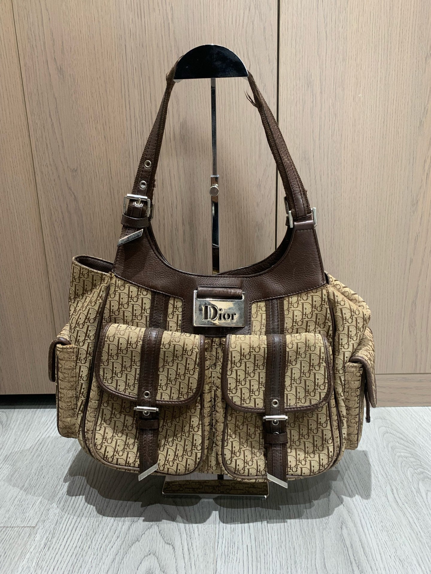 Dior - Vintage Utility Shoulder Bag - Dior Oblique Monogram Canvas with Leather Trim - Brown - (medium)