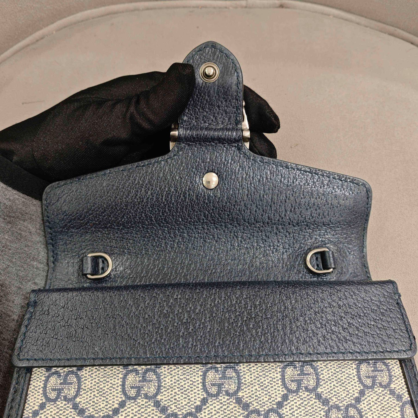 Gucci - Dionysus Mini Chain Wallet - GG Supreme coated canvas with leather trim - Beige and Navy - (mini)