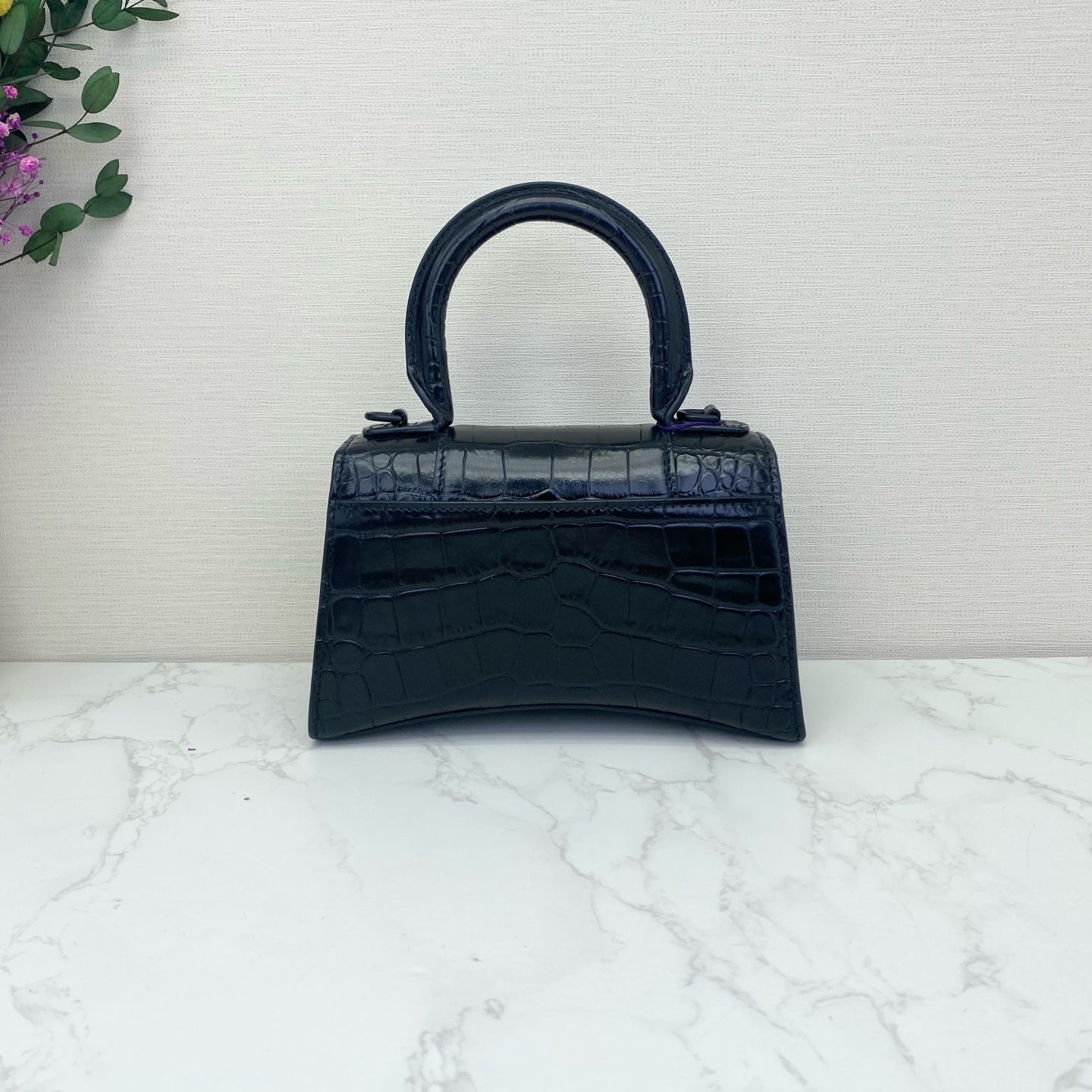 Balenciaga - Hourglass XS - Crocodile-embossed calfskin leather - Black - (mini)