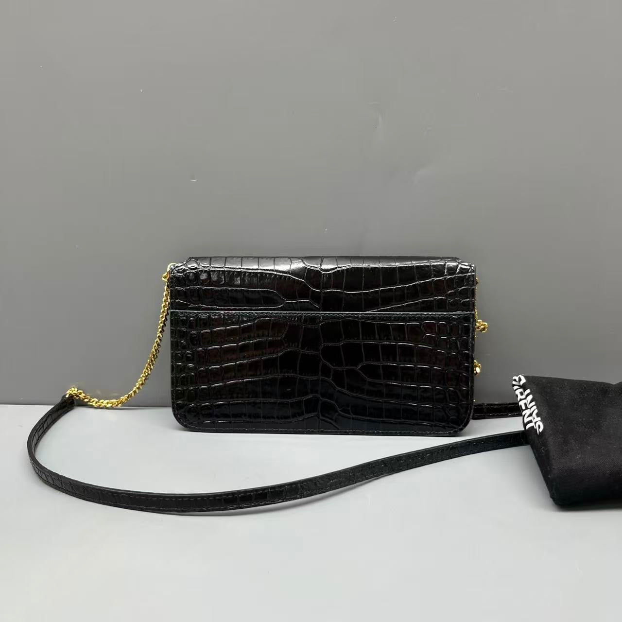 Saint Laurent - Envelope Bag - Crocodile embossed cowhide leather - Black with Gold-Tone Hardware - (mini)