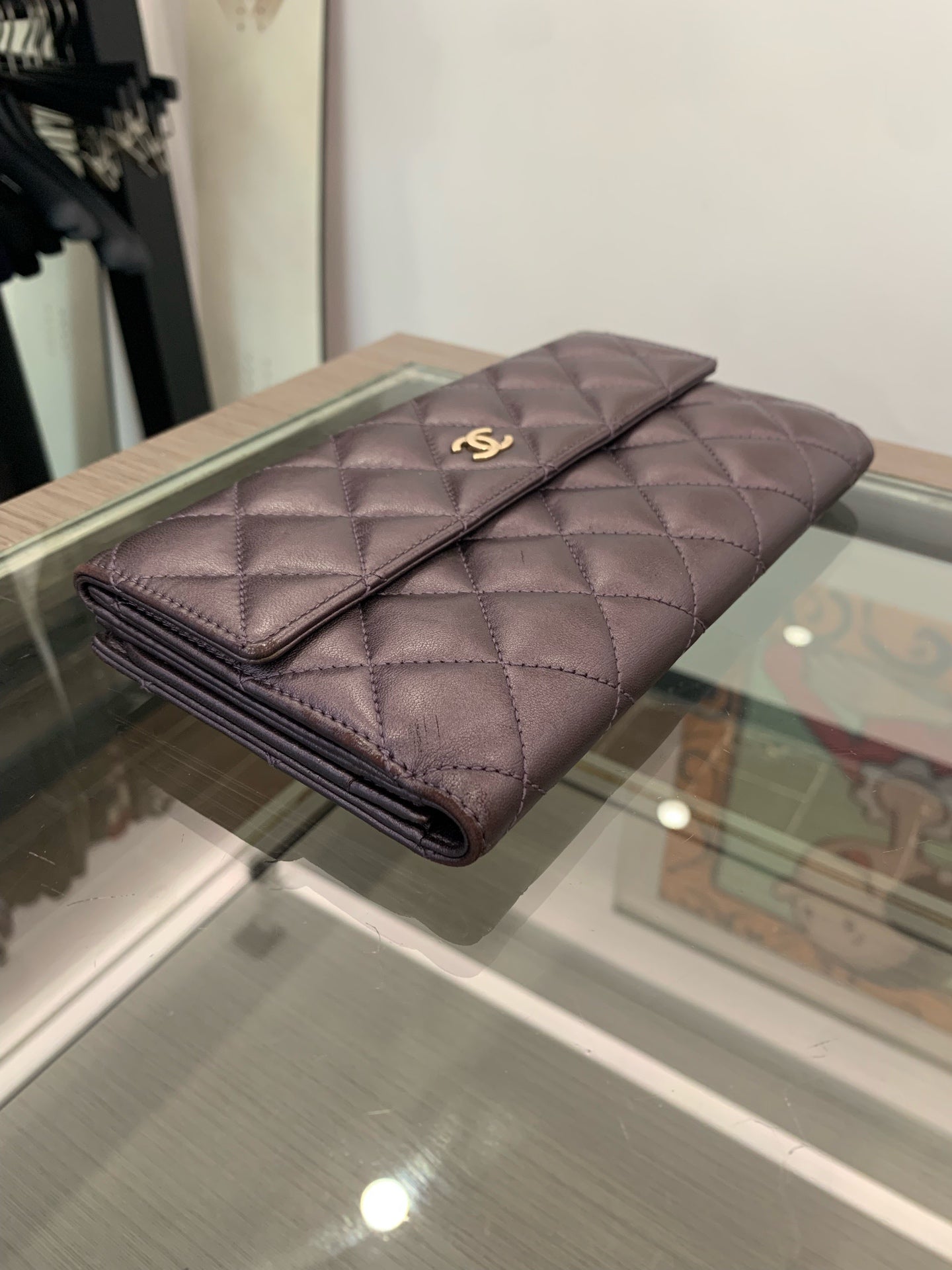 Chanel - Classic Flap Tri-fold Wallet - Lambskin leather - Purple - (Small)