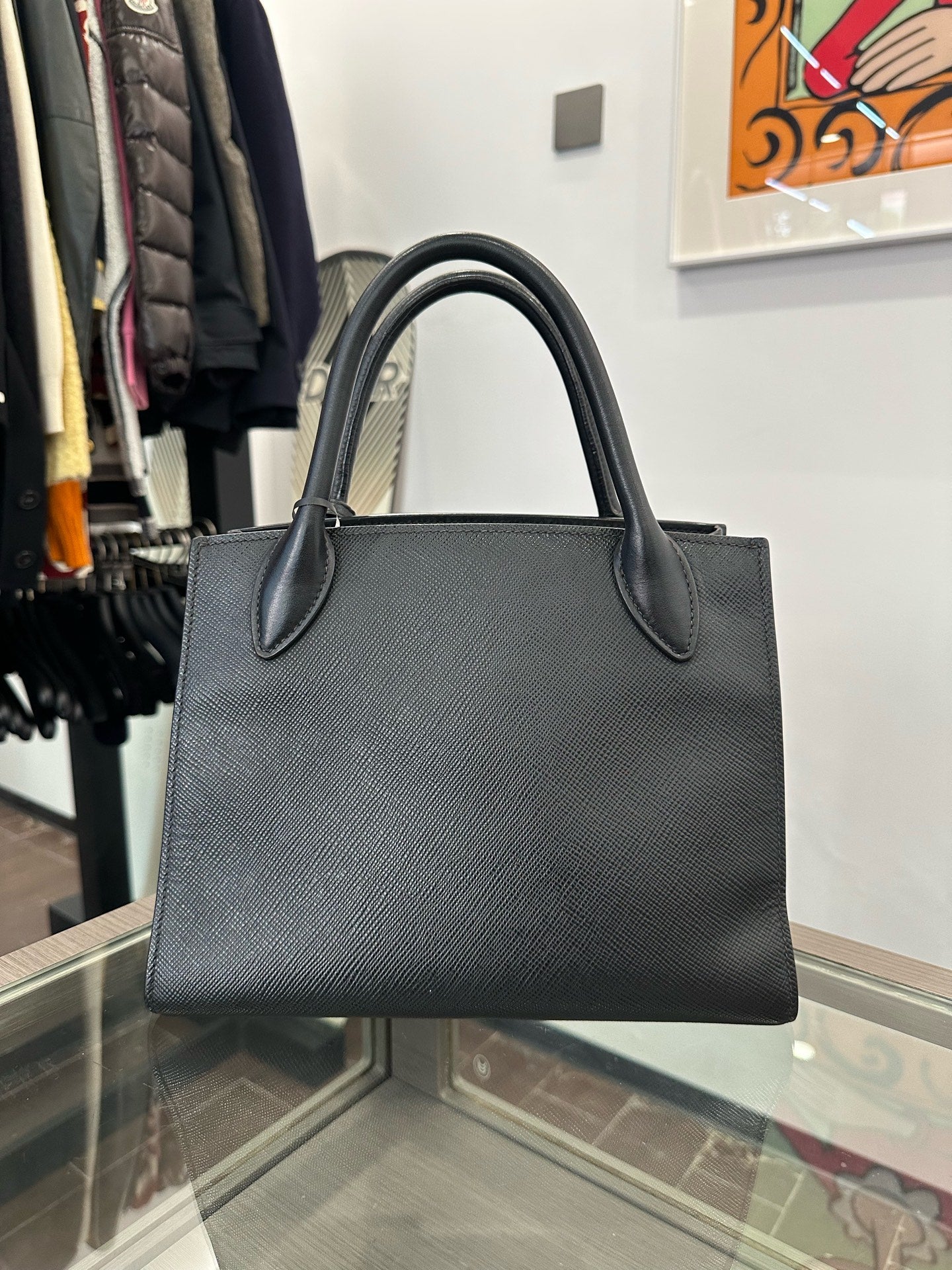 Prada - Monochrome Saffiano Leather Small Tote - Saffiano leather - Black - (small)