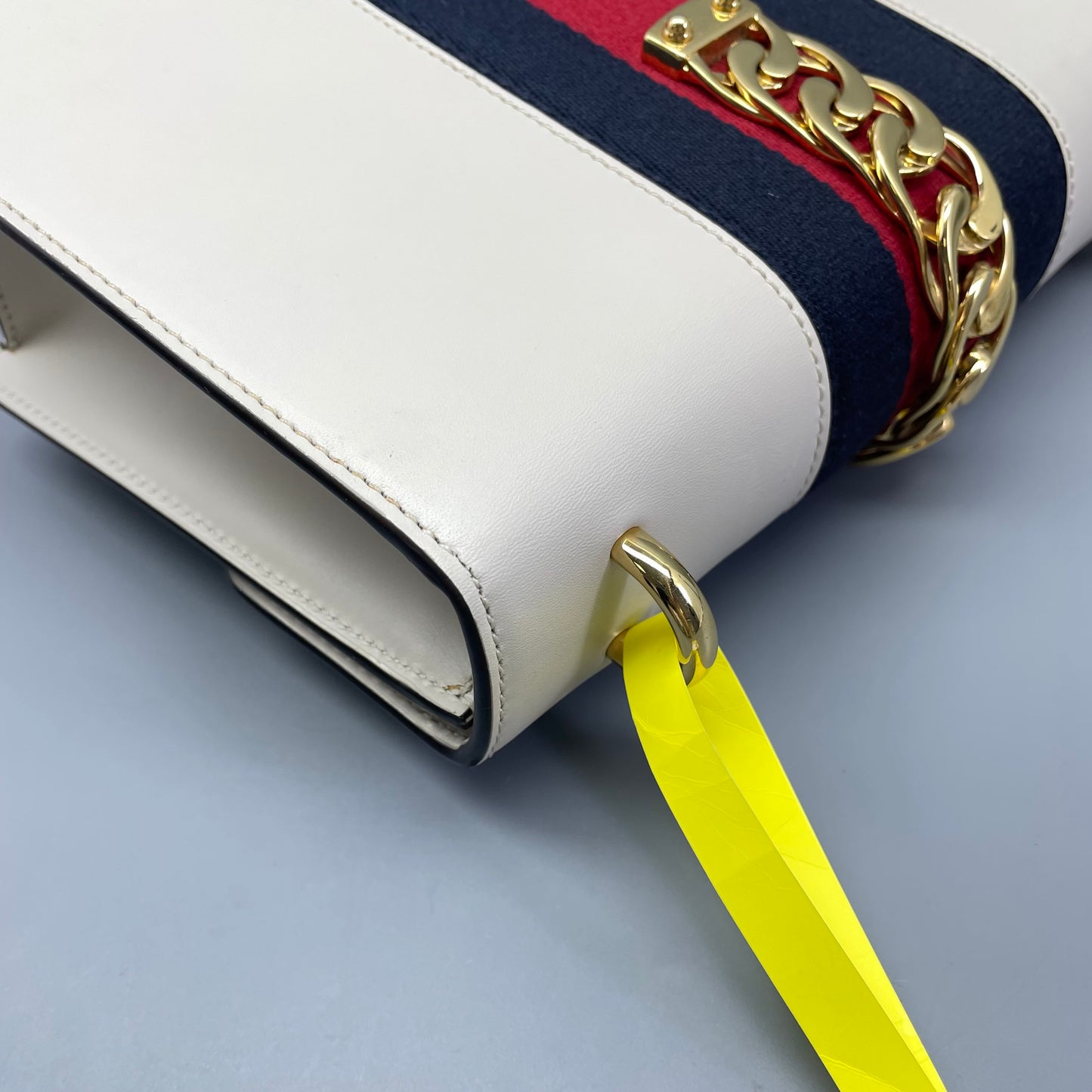 Gucci - Sylvie - Leather - White with Navy, Red, and Blue Web Stripe - (medium)