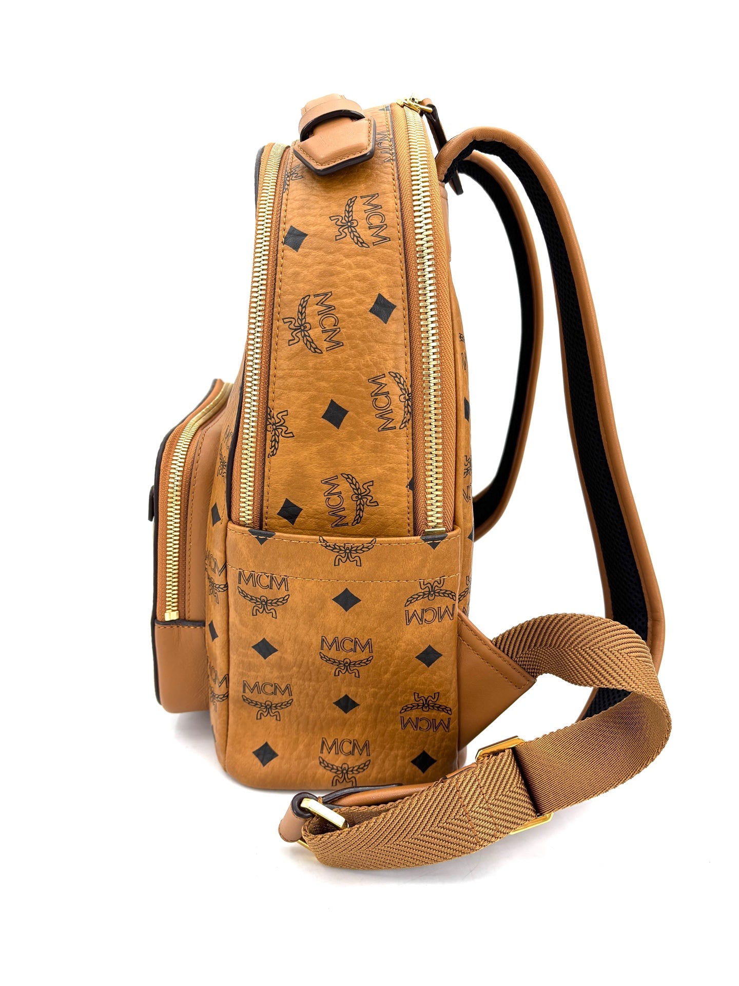 MCM - Stark Visetos Backpack - Visetos coated canvas with leather trim - Brown - (Small)